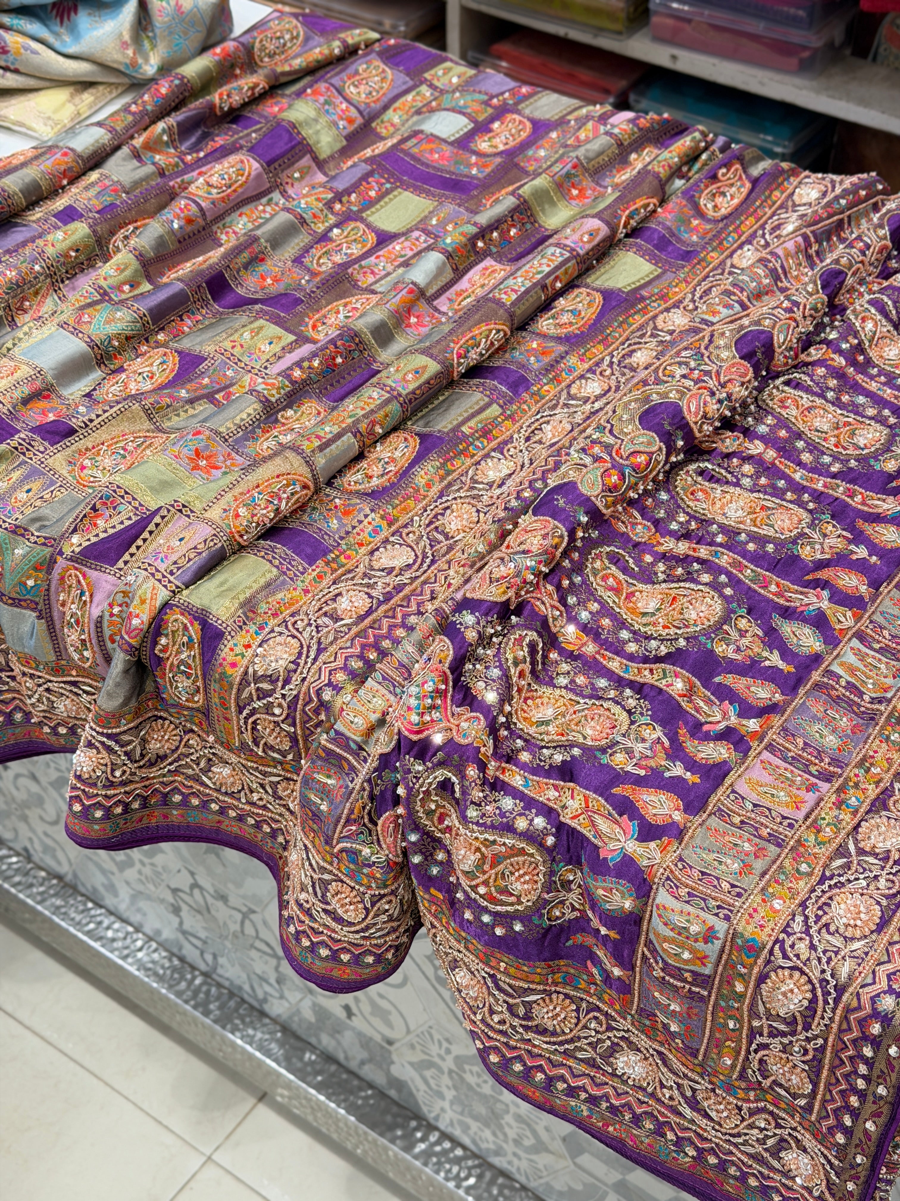 Violet Modal Rangkat Hand Embroidery Moti Sequin Saree