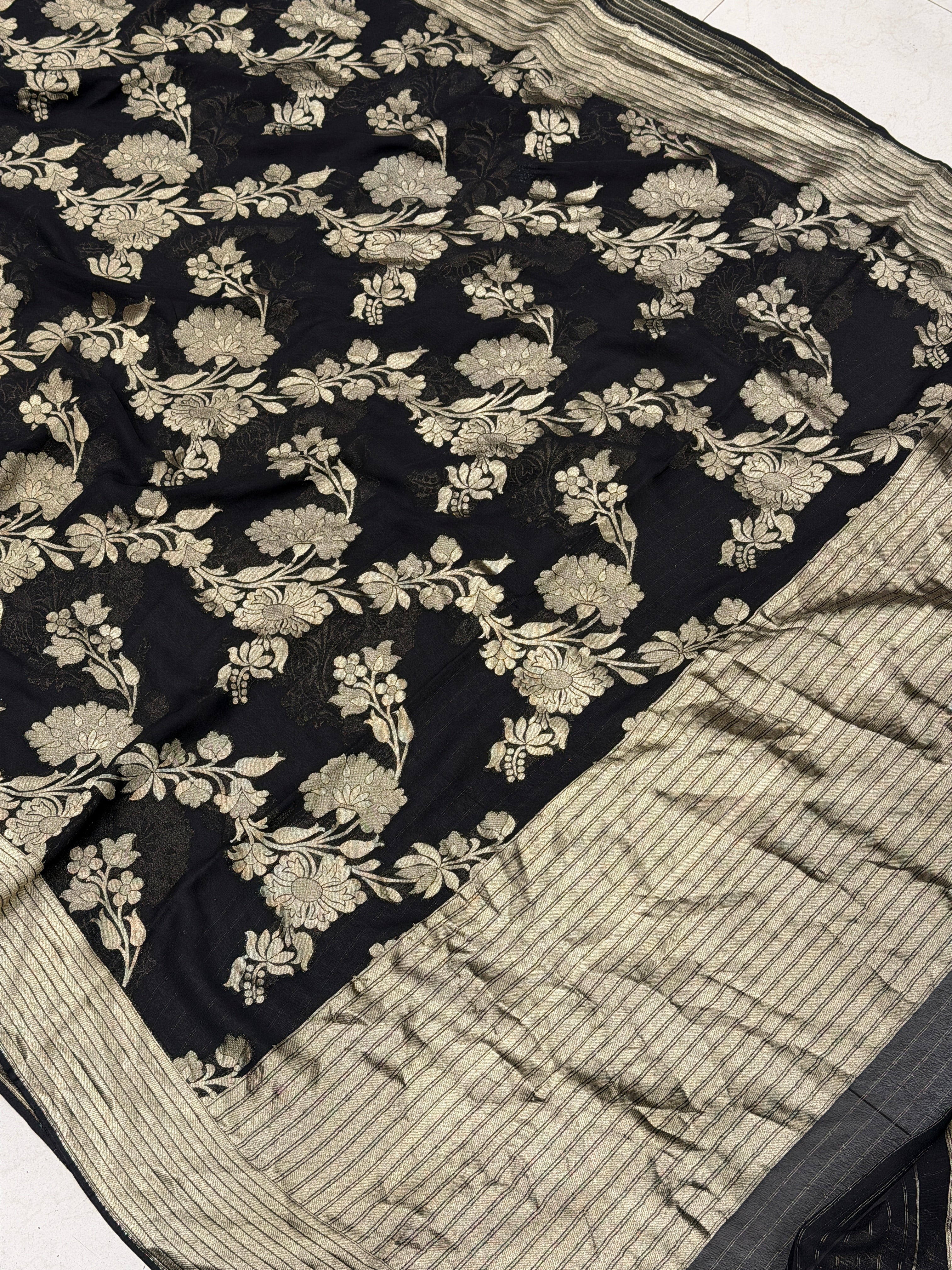 Black Banarasi Khaddi Georgette Zari Jaal Saree