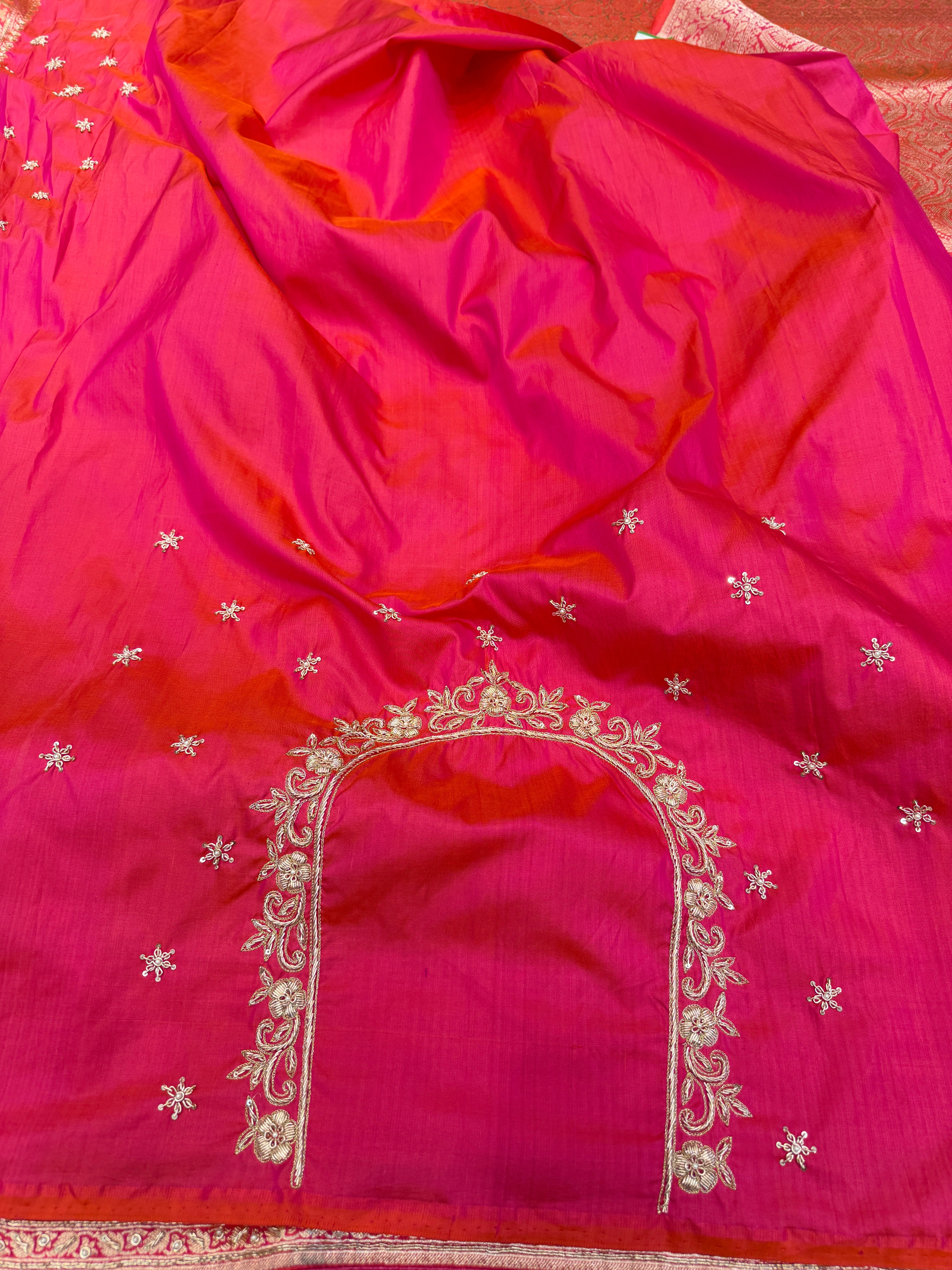 Cross Rani Banarasi Katan Zardosi Hand Embroidery Saree