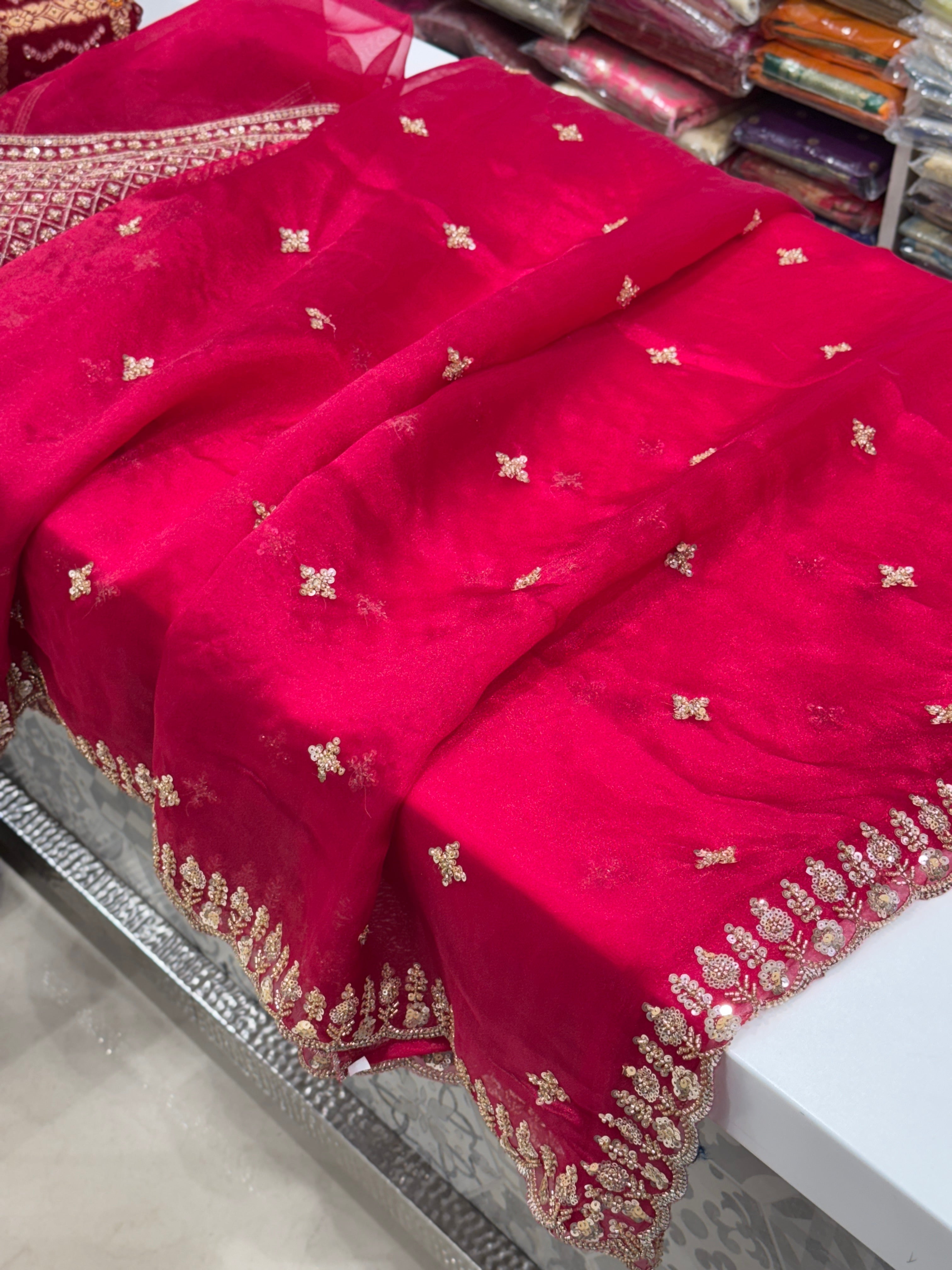 Rani Pink Tissue Organza Heavy Blouse Saree