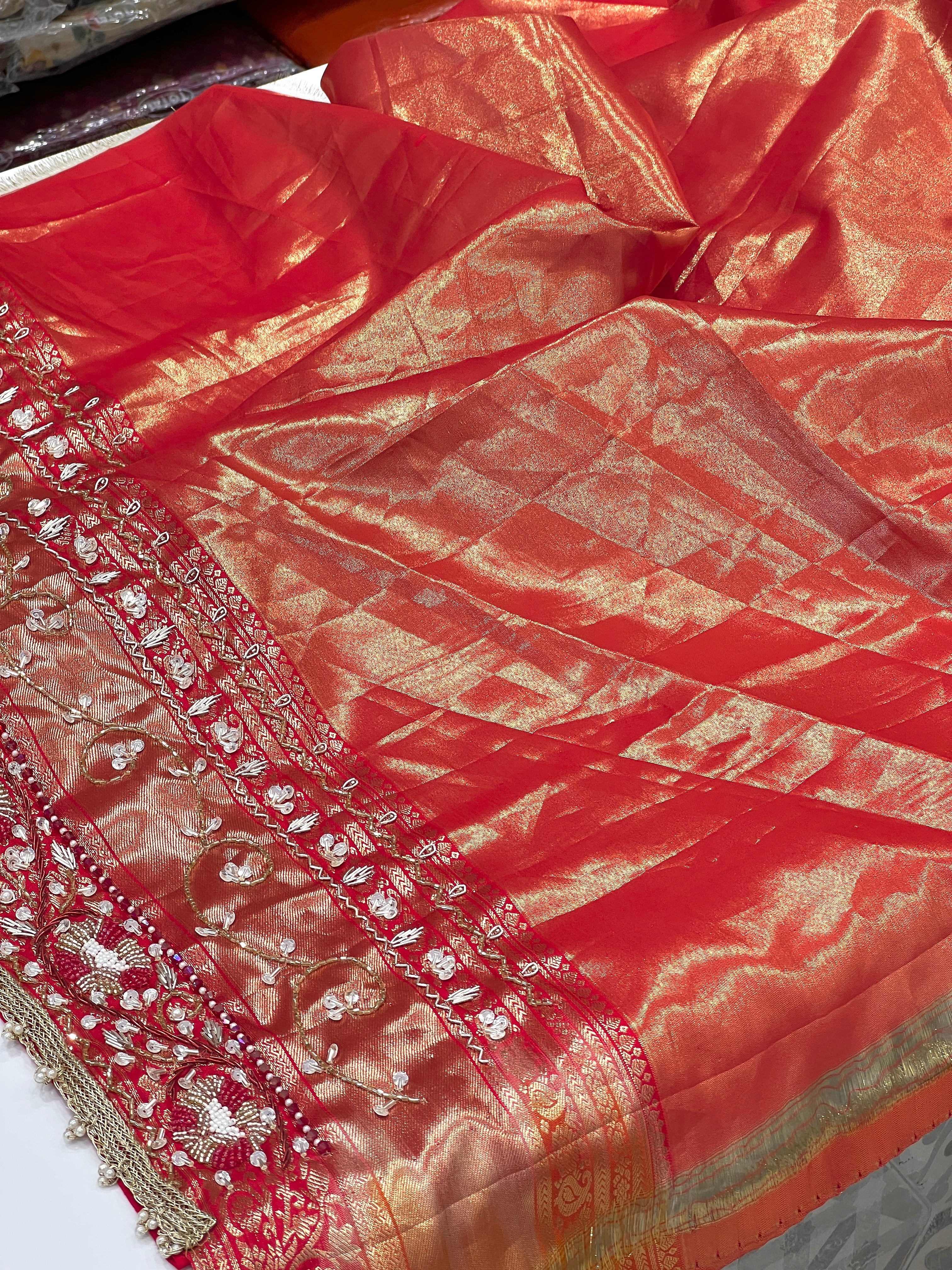 Red Kanjivaram Hand Embroidery Saree