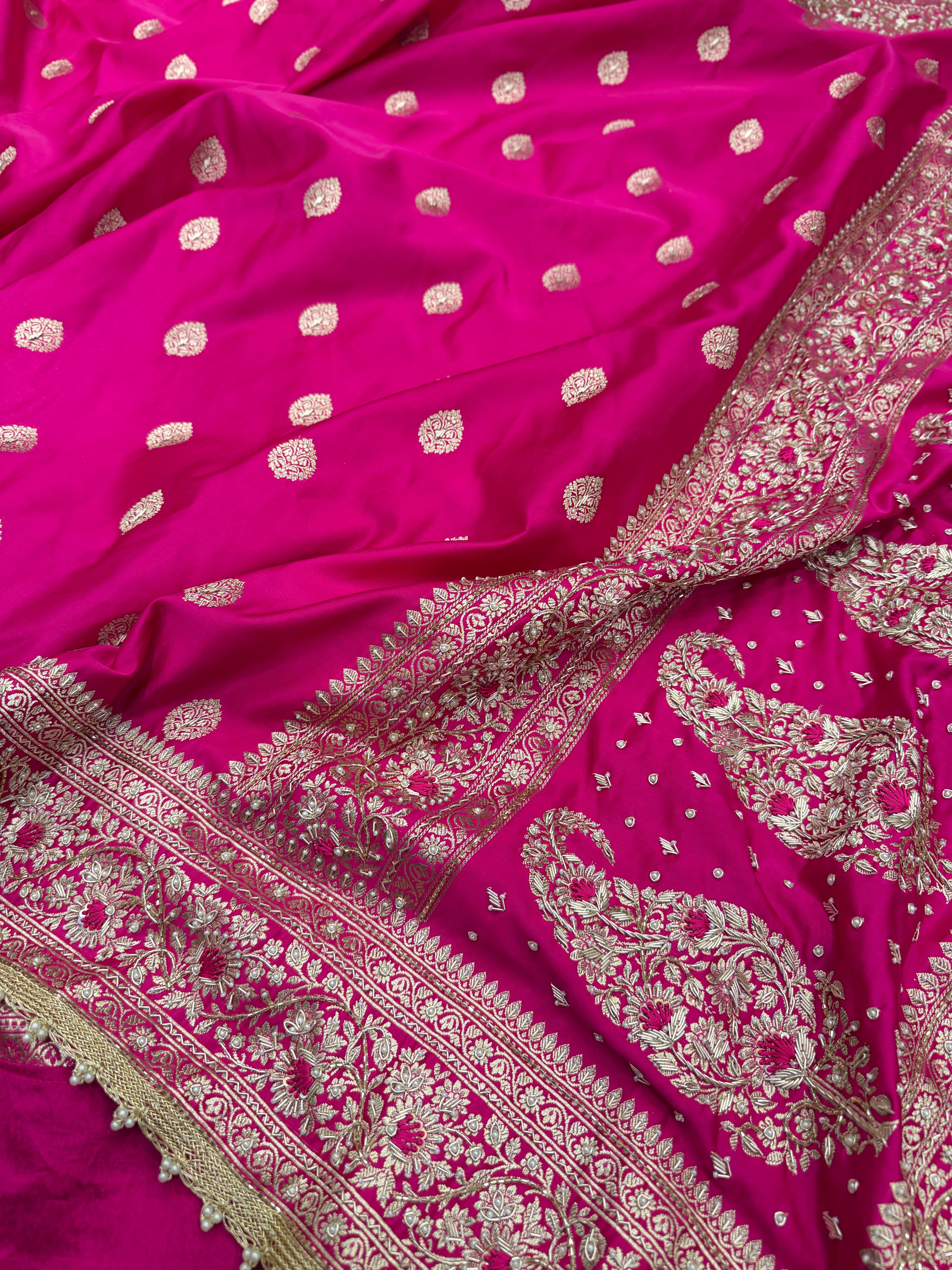 Rani Banarasi Buttas Resham Zardosi Hand Embroidery Saree