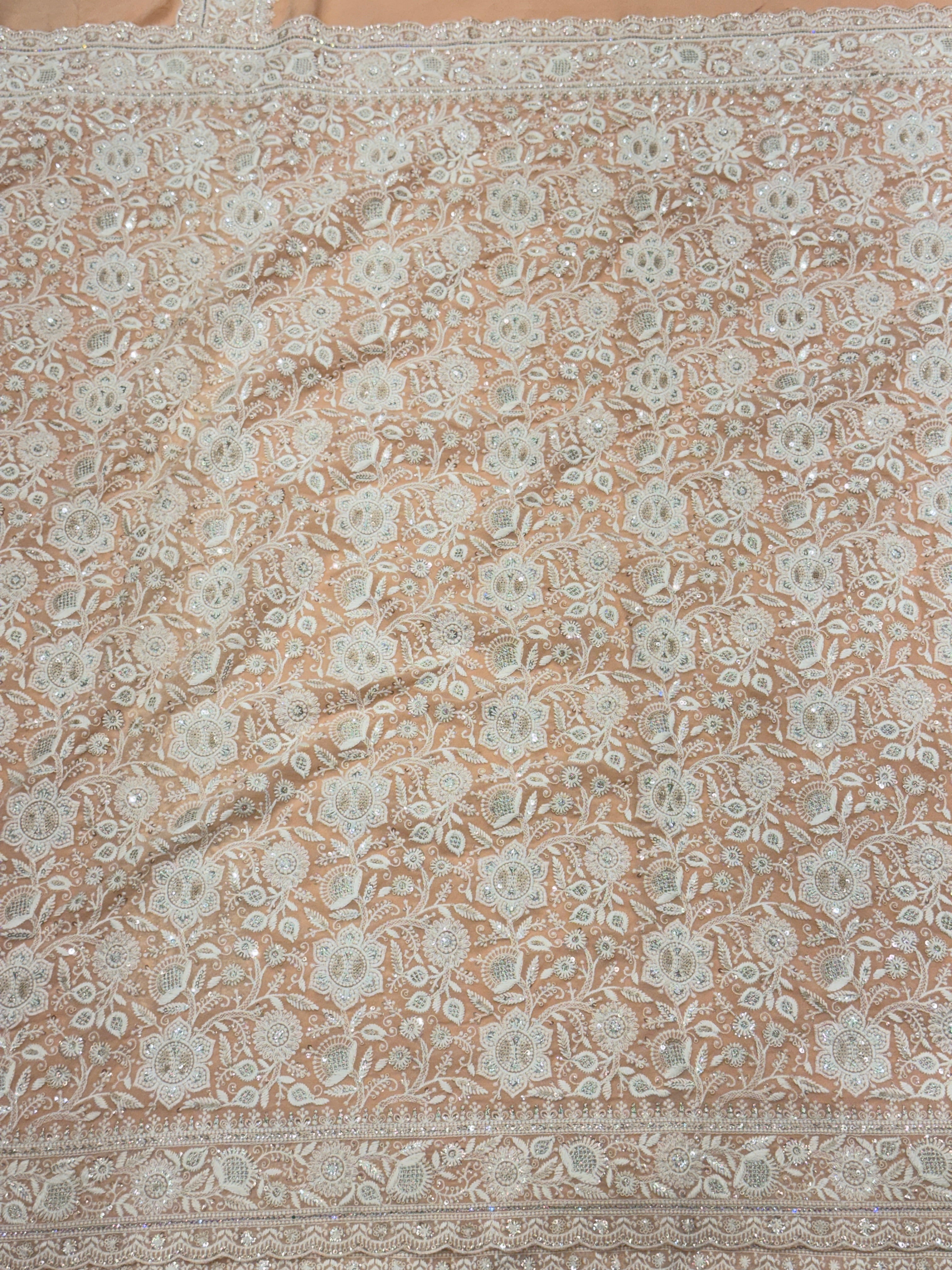 Peach Chikankari Small Scallop Design Saree
