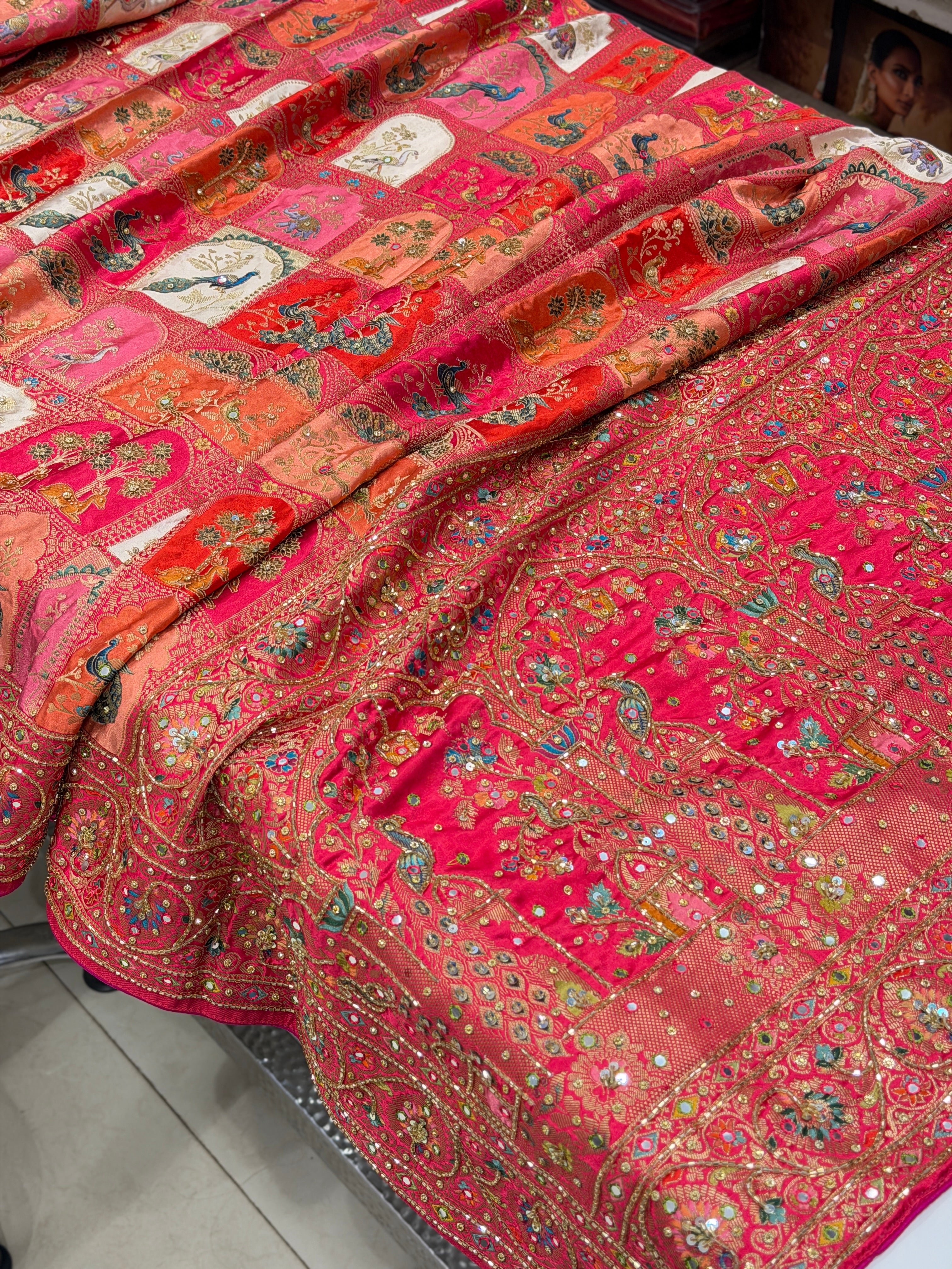 Banarasi Modal Rangkat Hawa Mahal Inspired Shikara Kutchi Hand Embroidery Saree