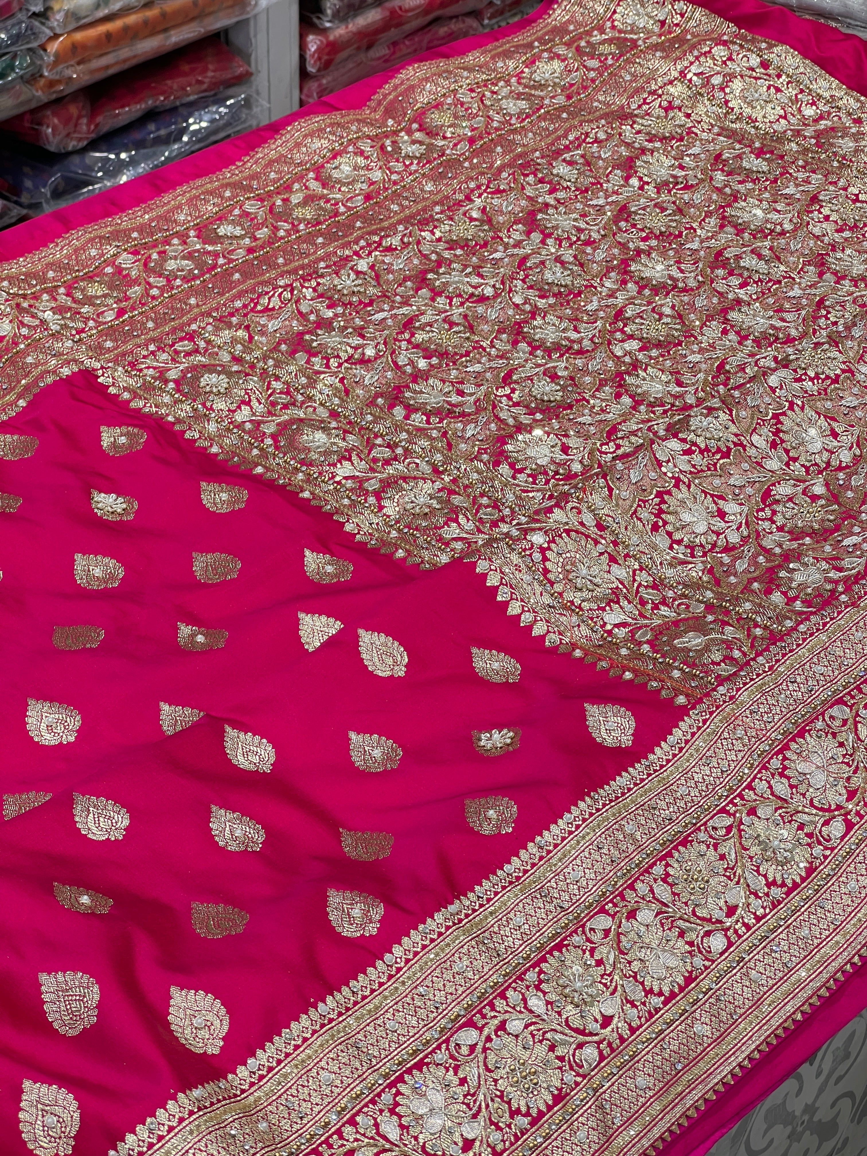 Rani Banarasi Silk Butta Hand Embroidery Saree