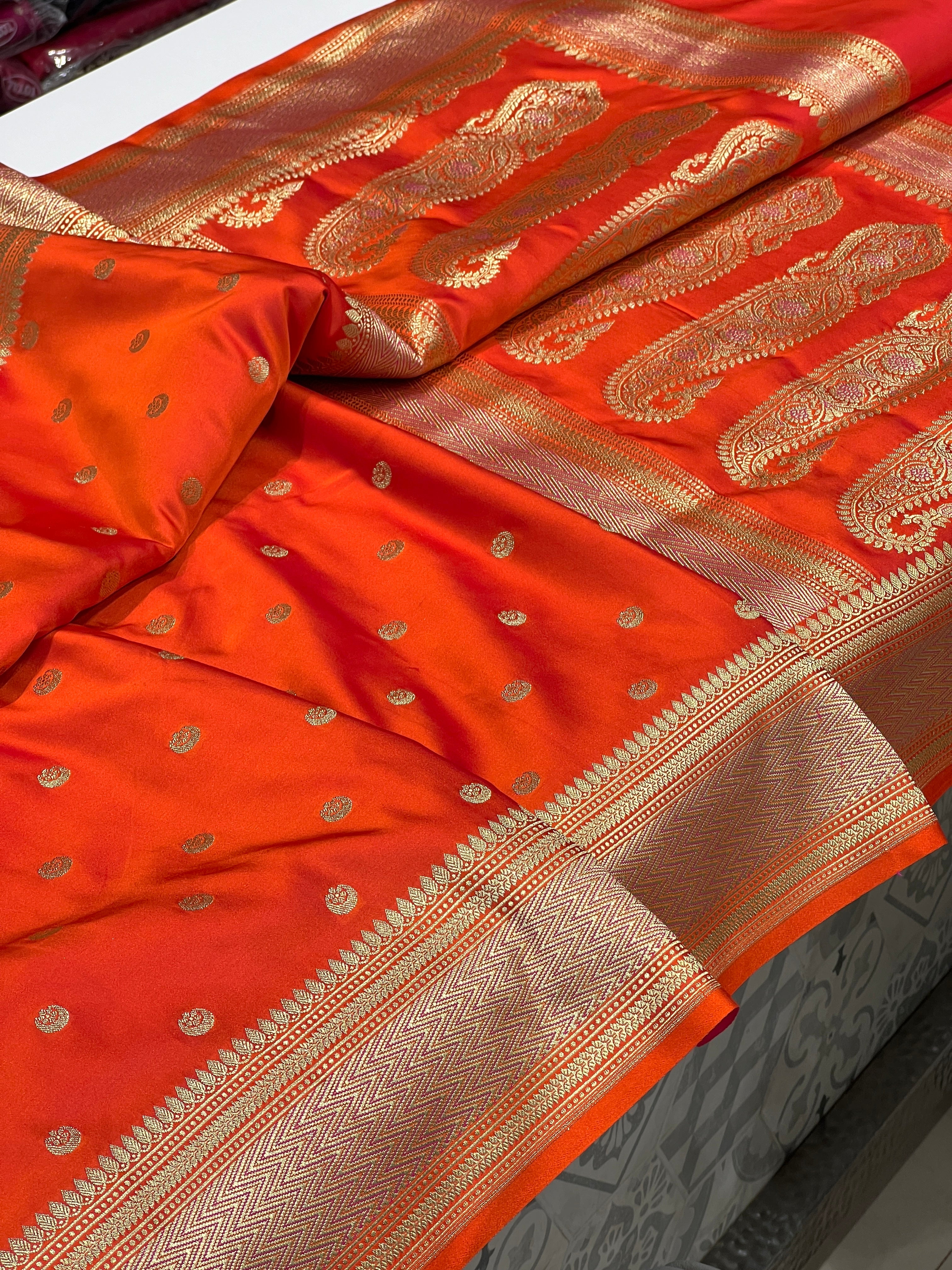 Orange Banarasi Small Chand Butti Saree