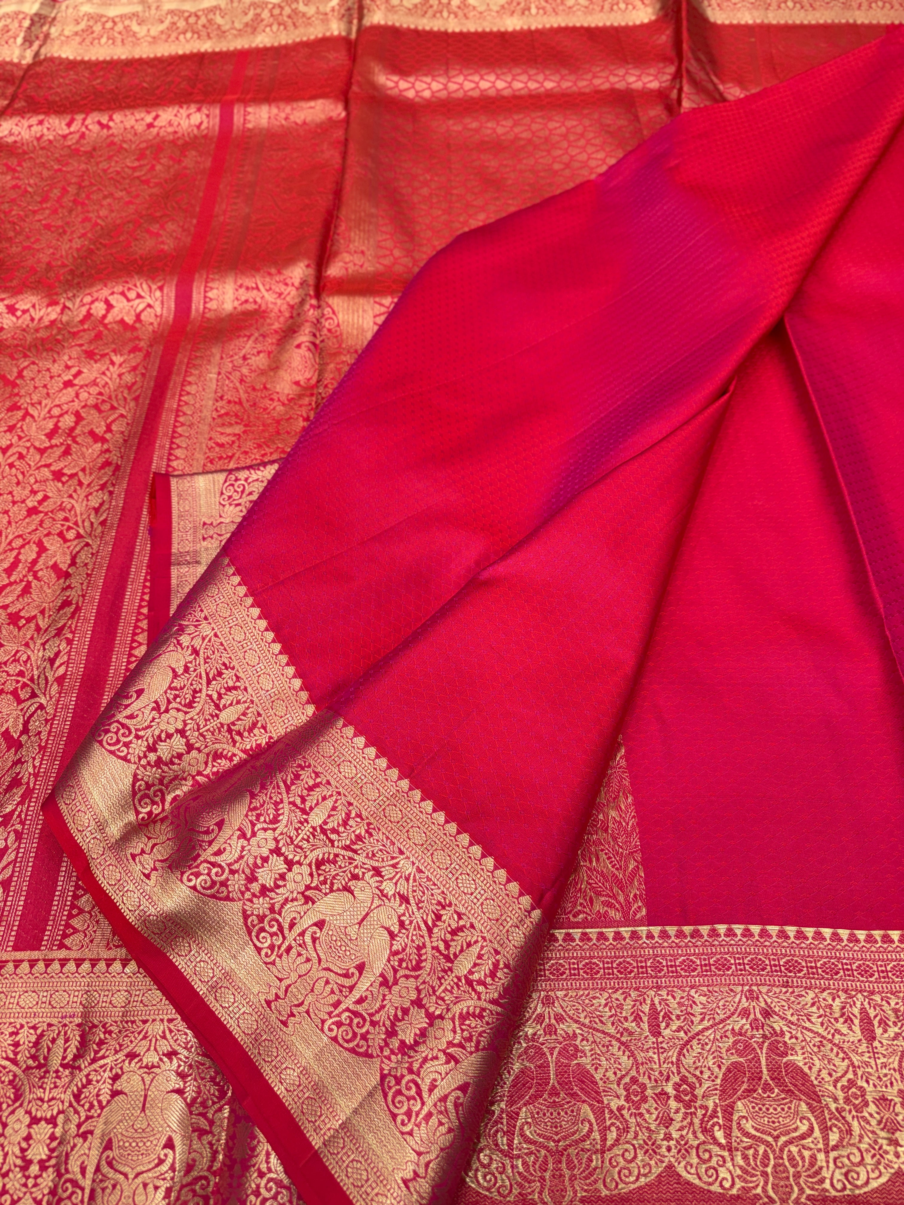 Cross Red Pure Silk Parrot Motifs Kanjivaram Saree