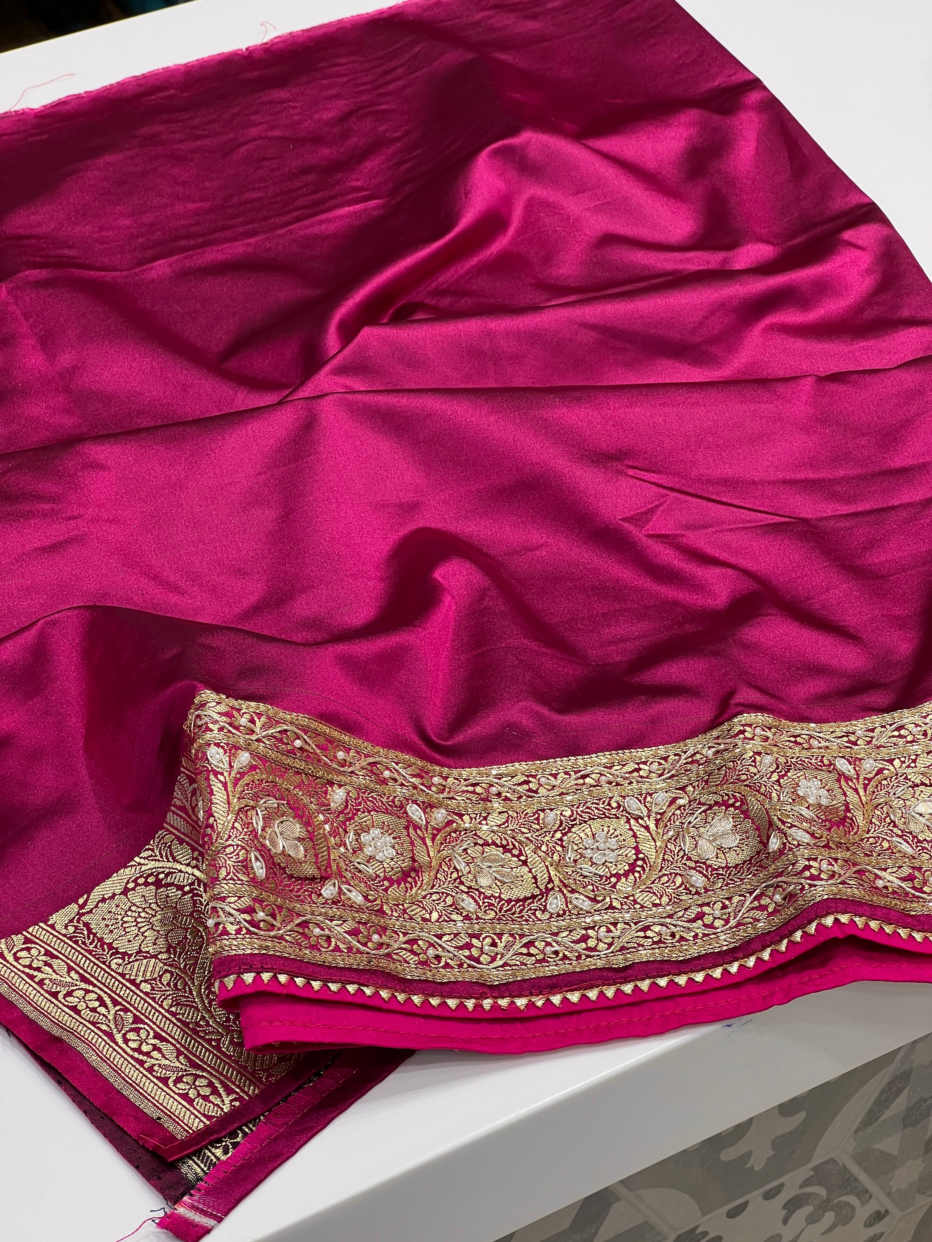 Wine Banarasi Silk Butti Hand Embroidery Saree