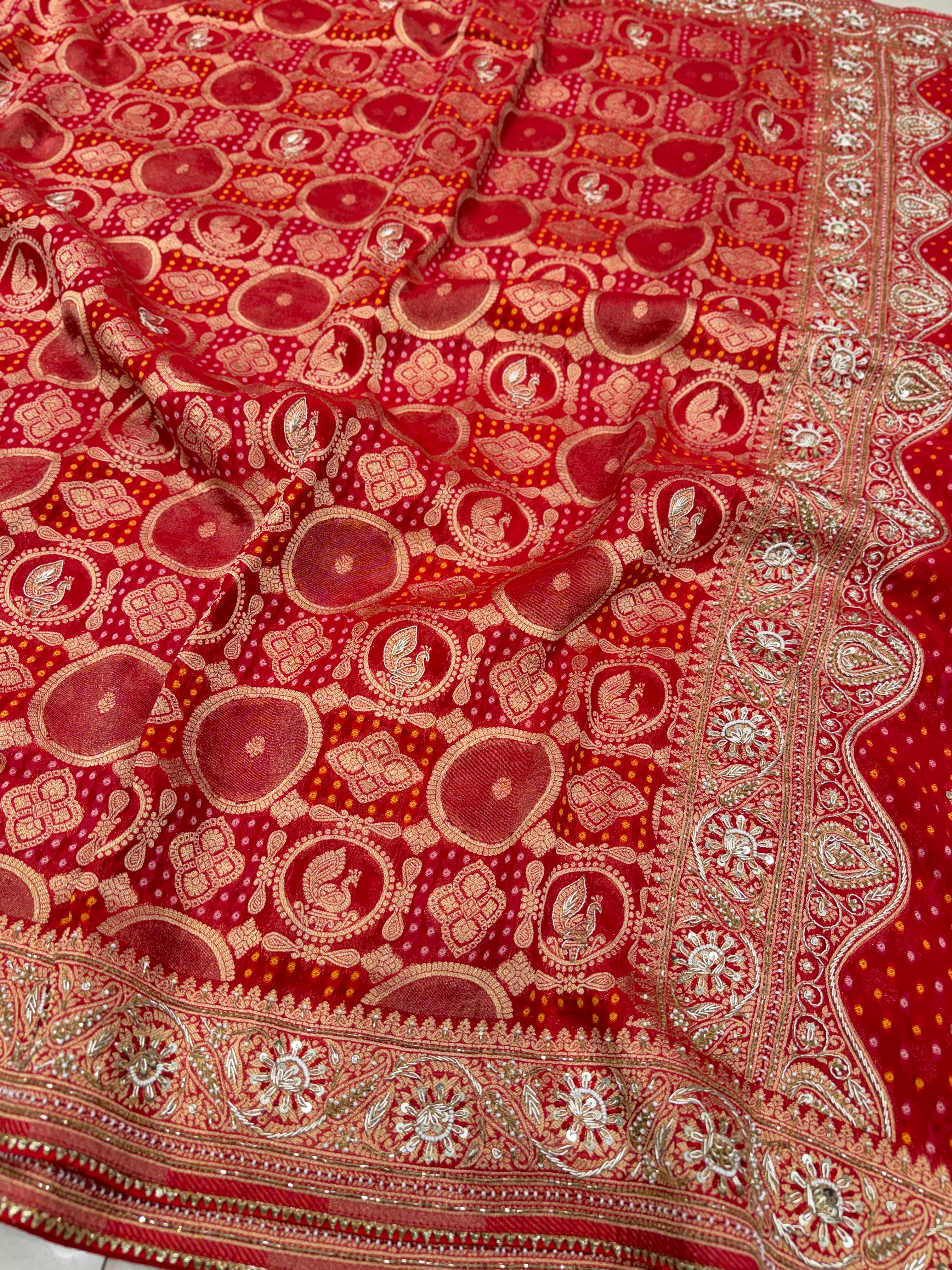 Red Woven Bandhej Zardodi Hand Embroidery Saree