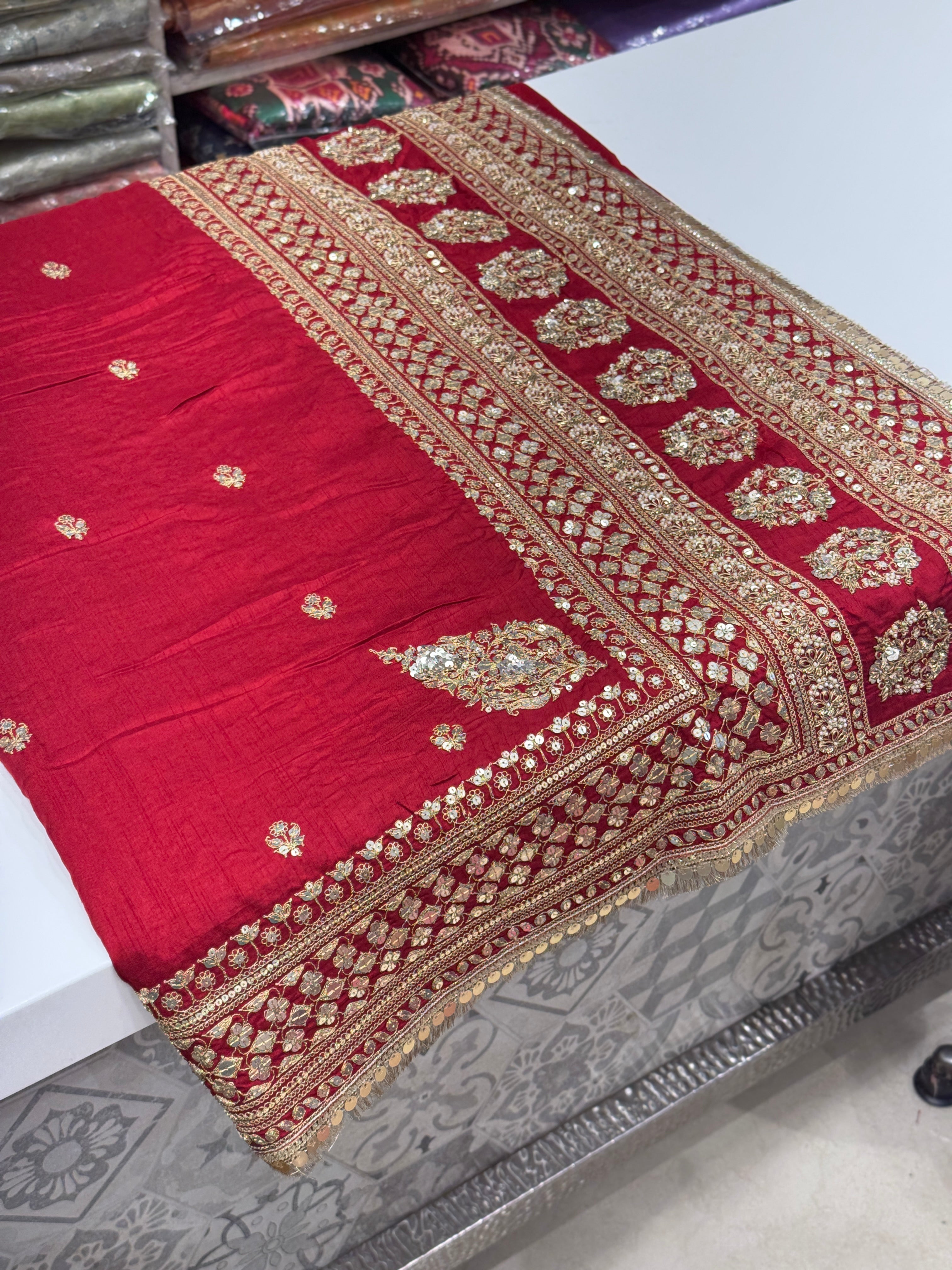Maroon Marodi Embroidery Pure Silk Saree
