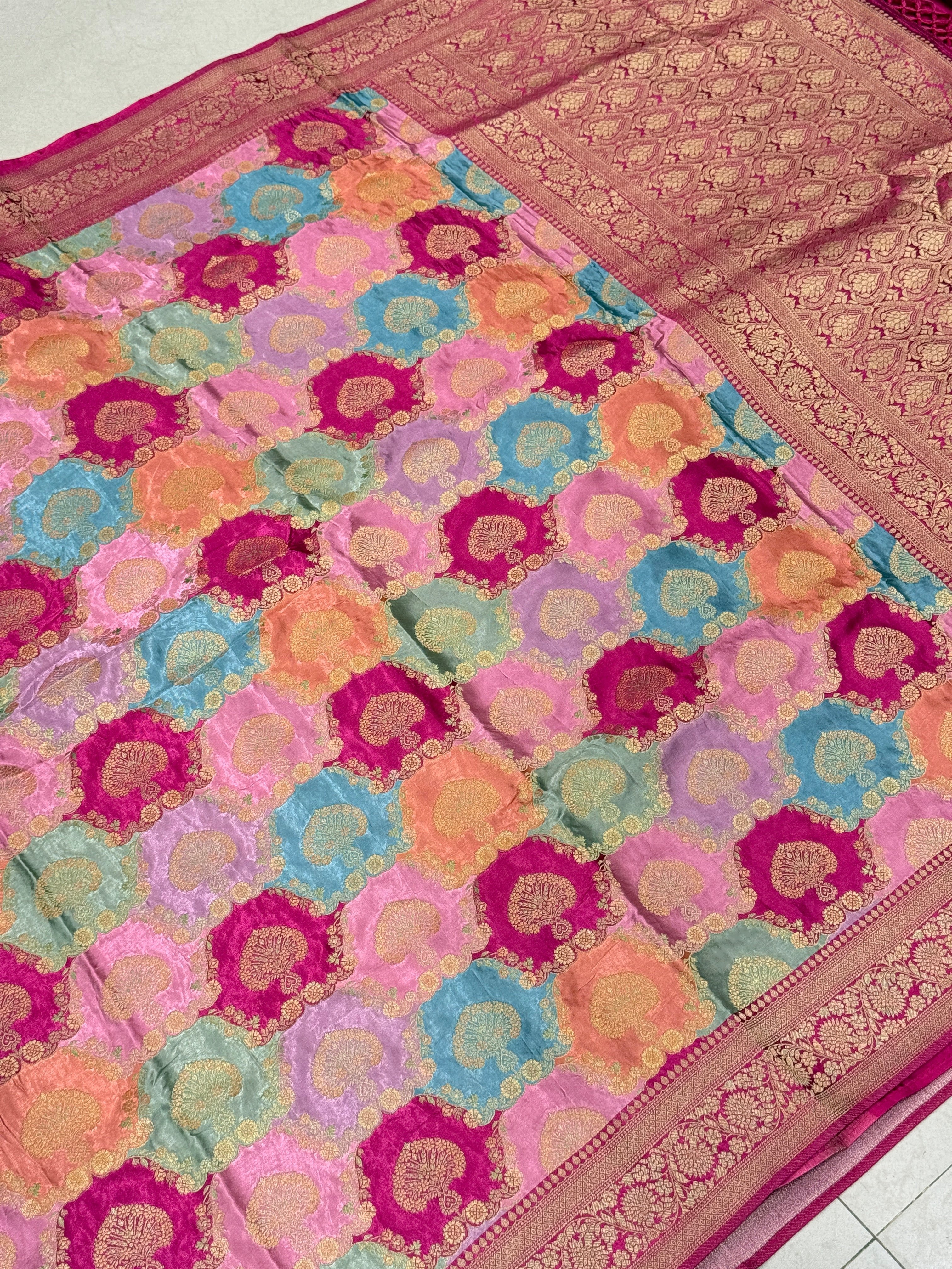 Raspberry Butta Banarasi Modal Satin Rangkat Saree