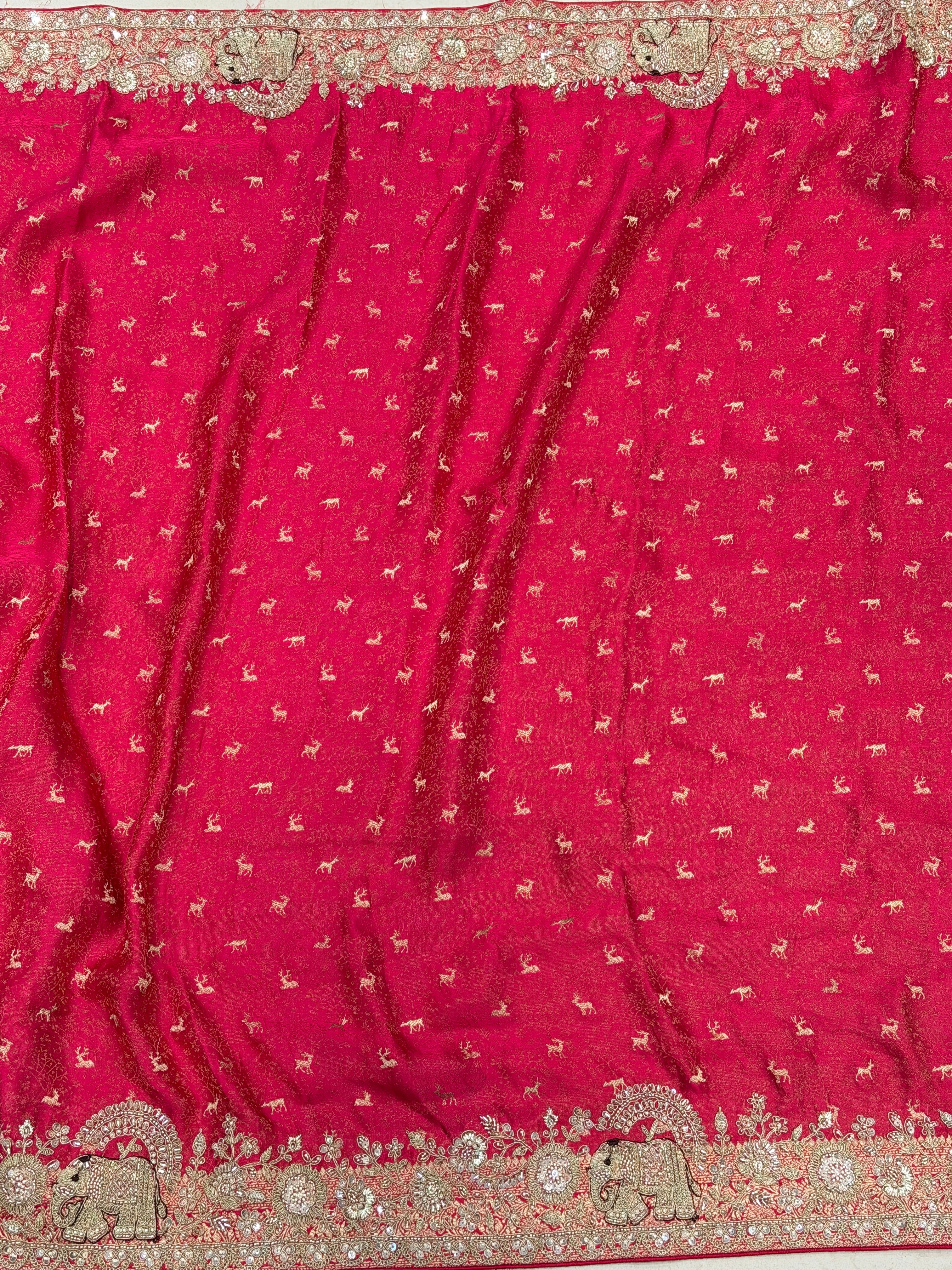 Rani Pink Soft Silk Hiraniya Tissue Embroidery Saree