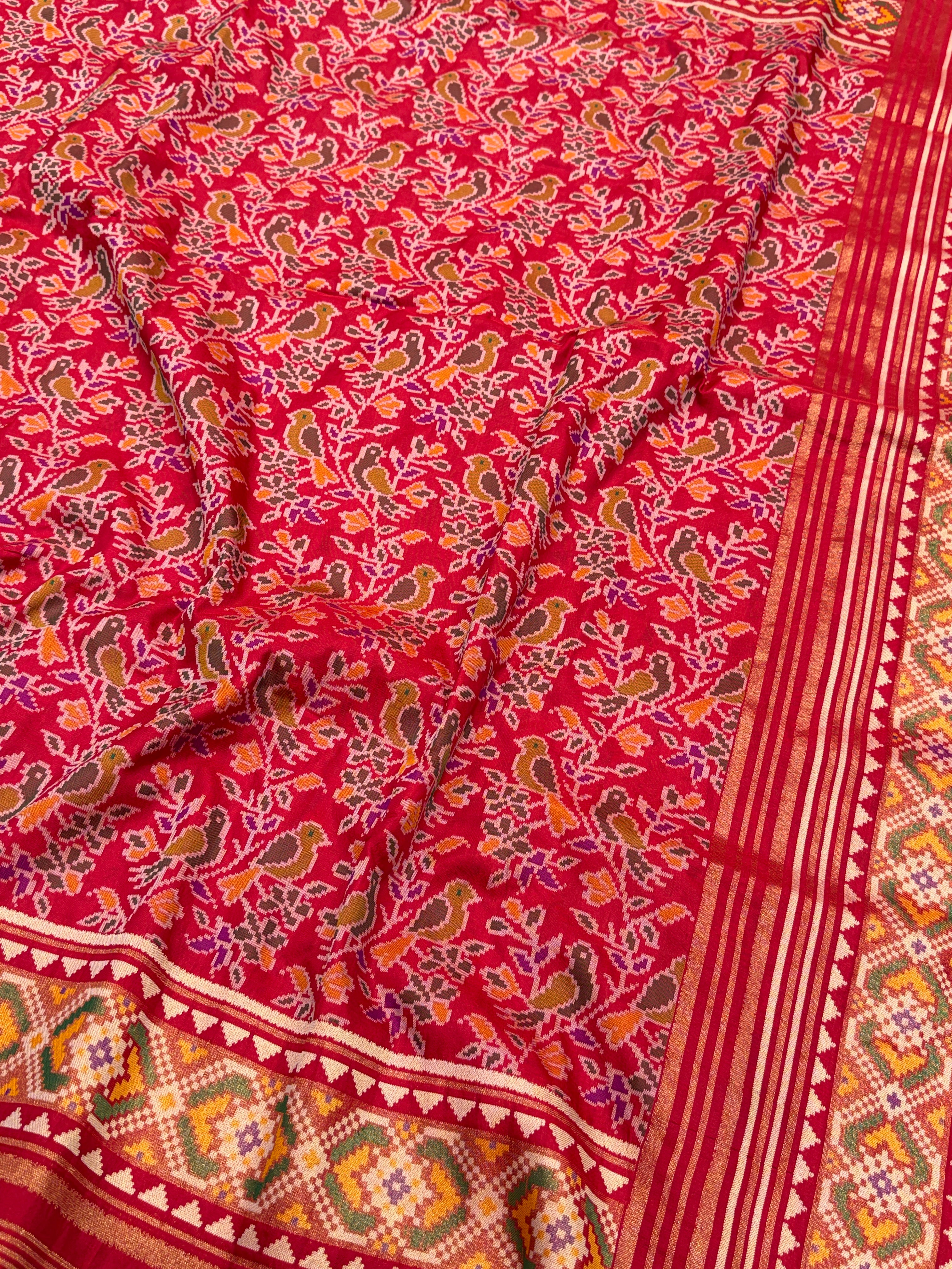 Red Popat Bhat Semi Silk Weaved Patan Patola Saree