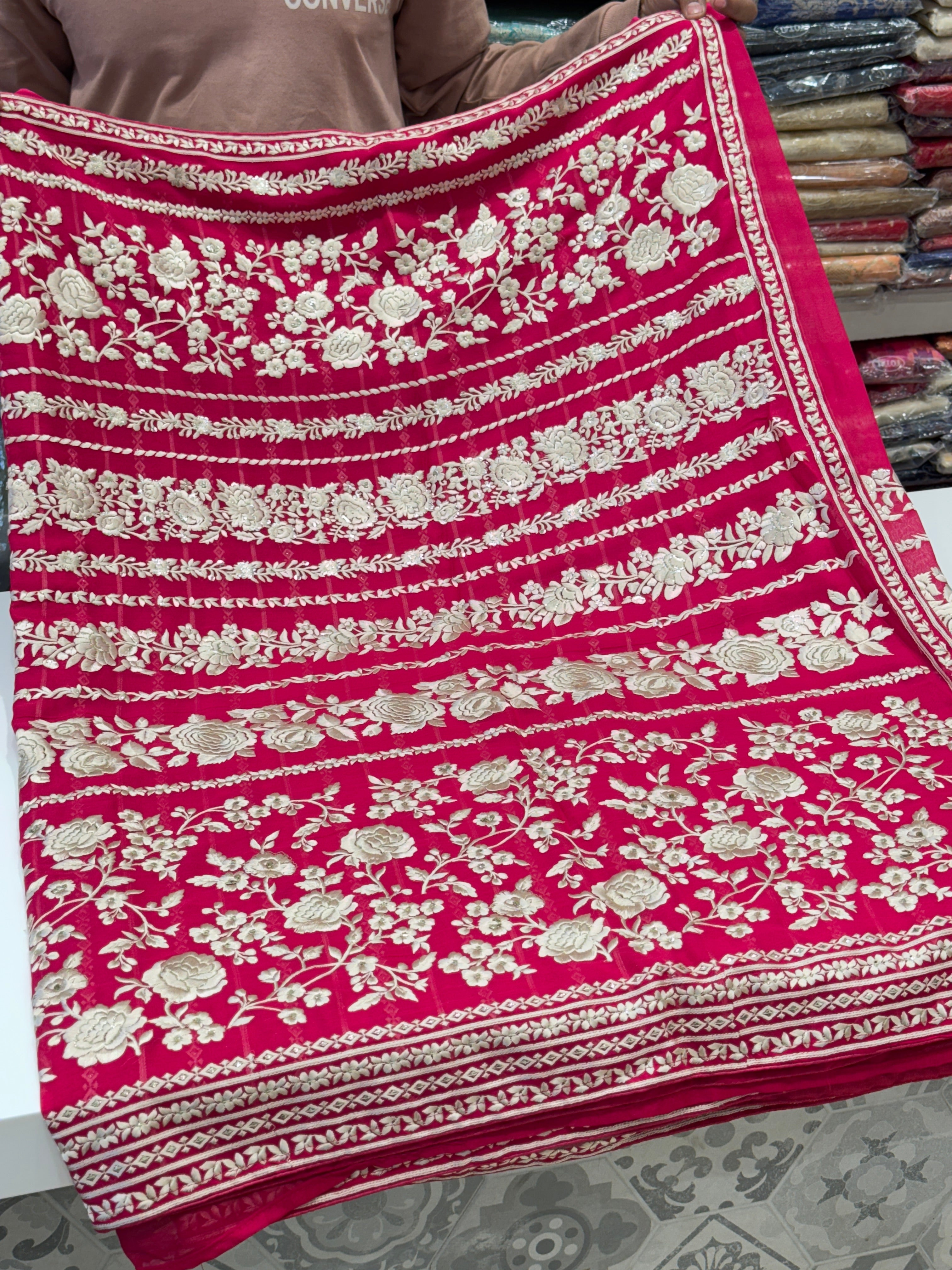 Rani Pink Contemporary Parsi Gara Saree