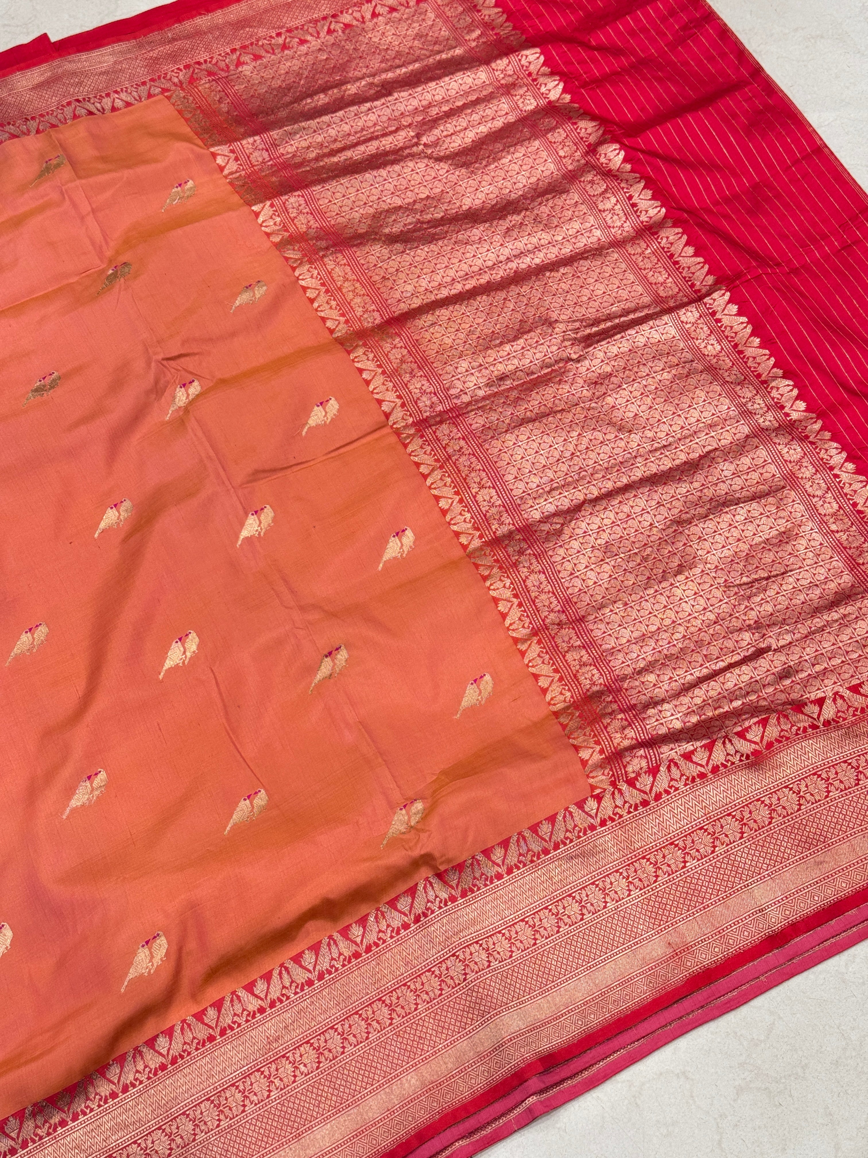 Peach Handloom Banarasi Shikara Saree