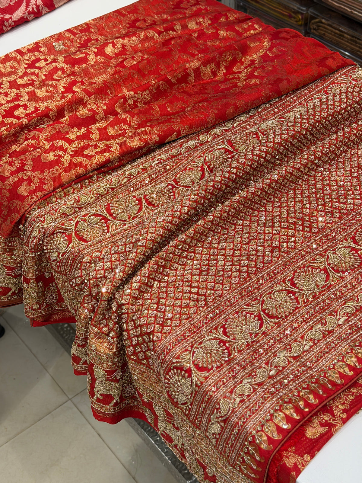 Red Kanjivaram Doli Edit Zardosi Hand Embroidery Saree