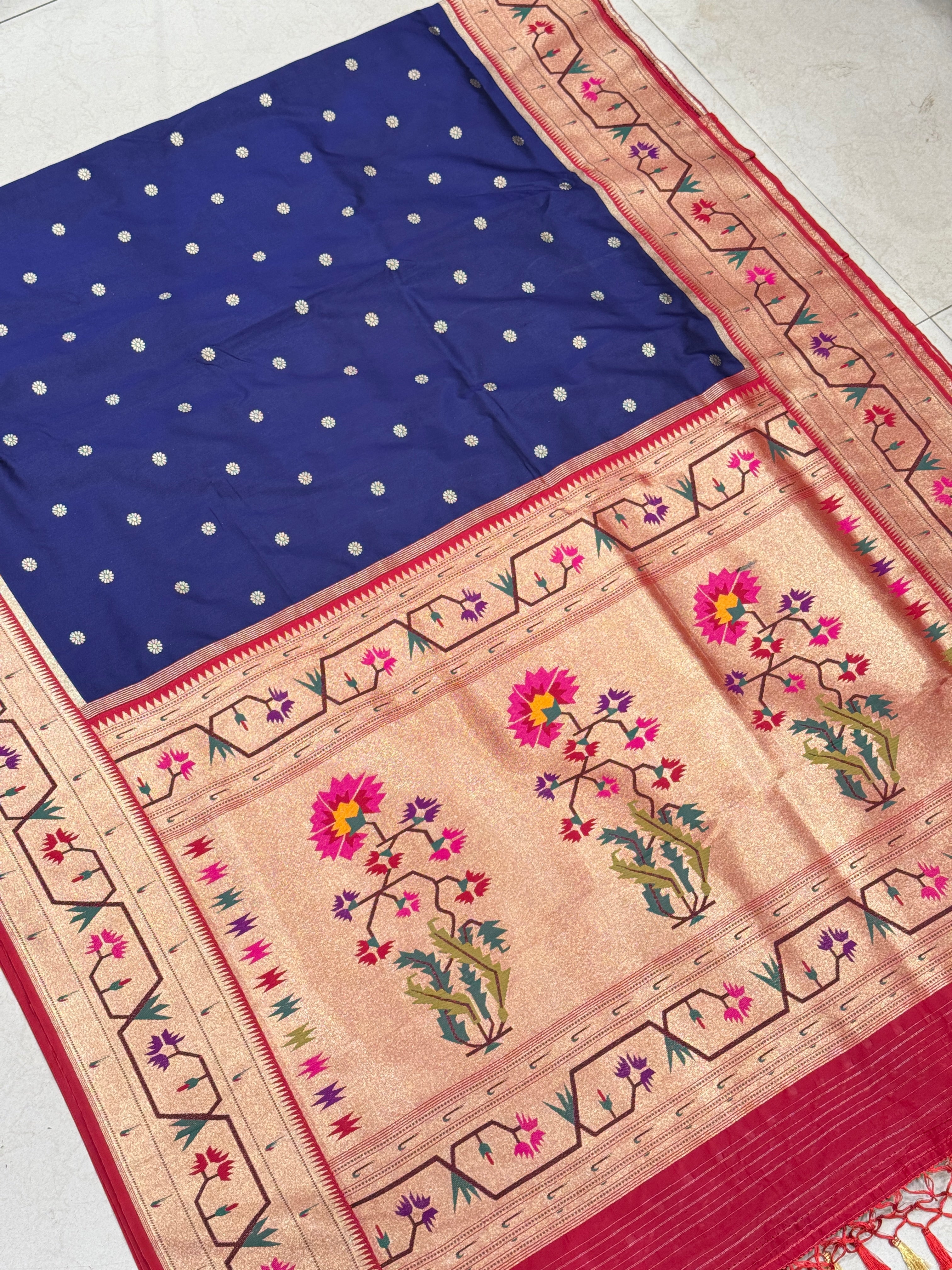 Navy Blue Paithani Silk Saree