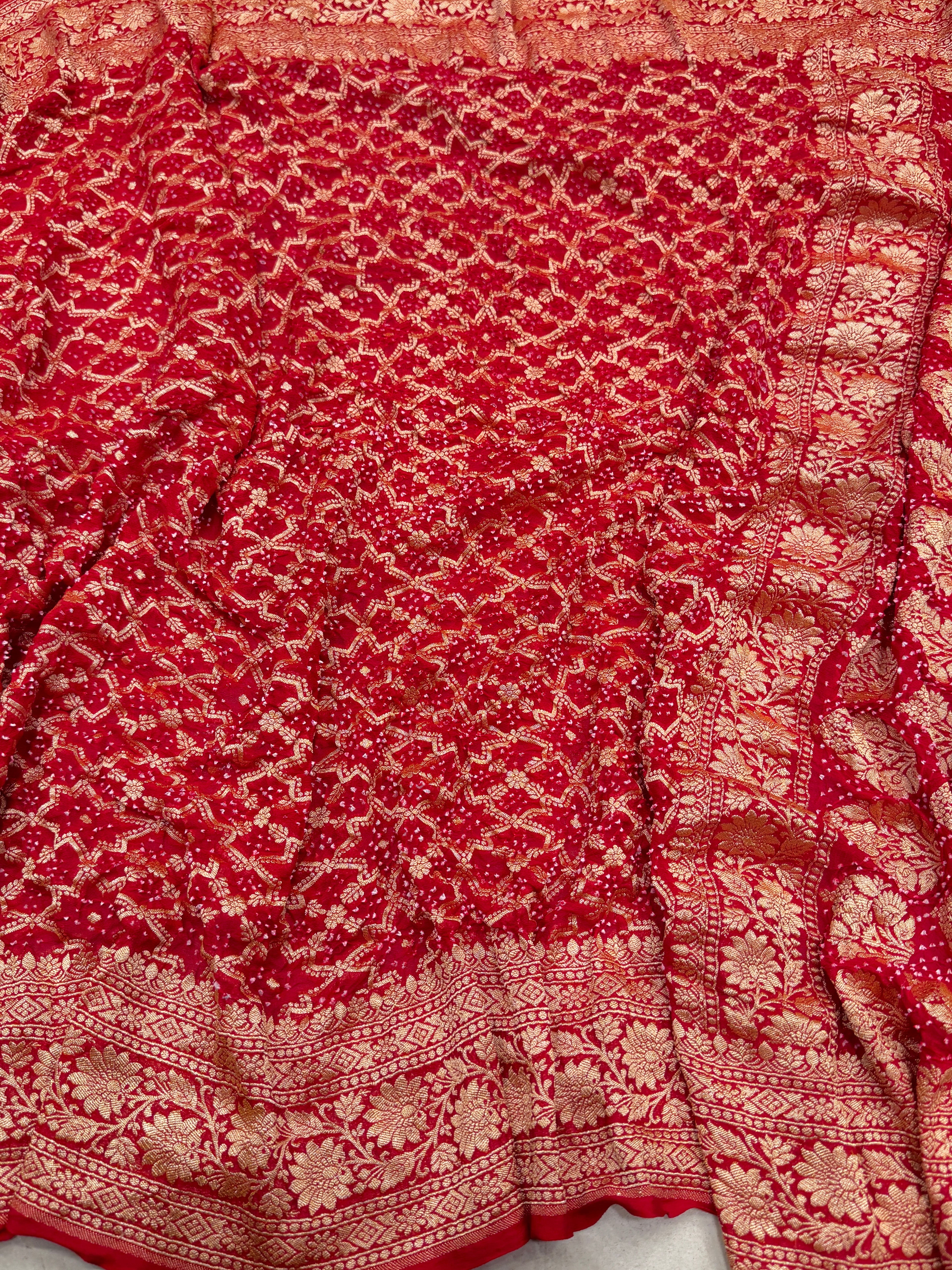 Red Bandhej Bandhini Saree