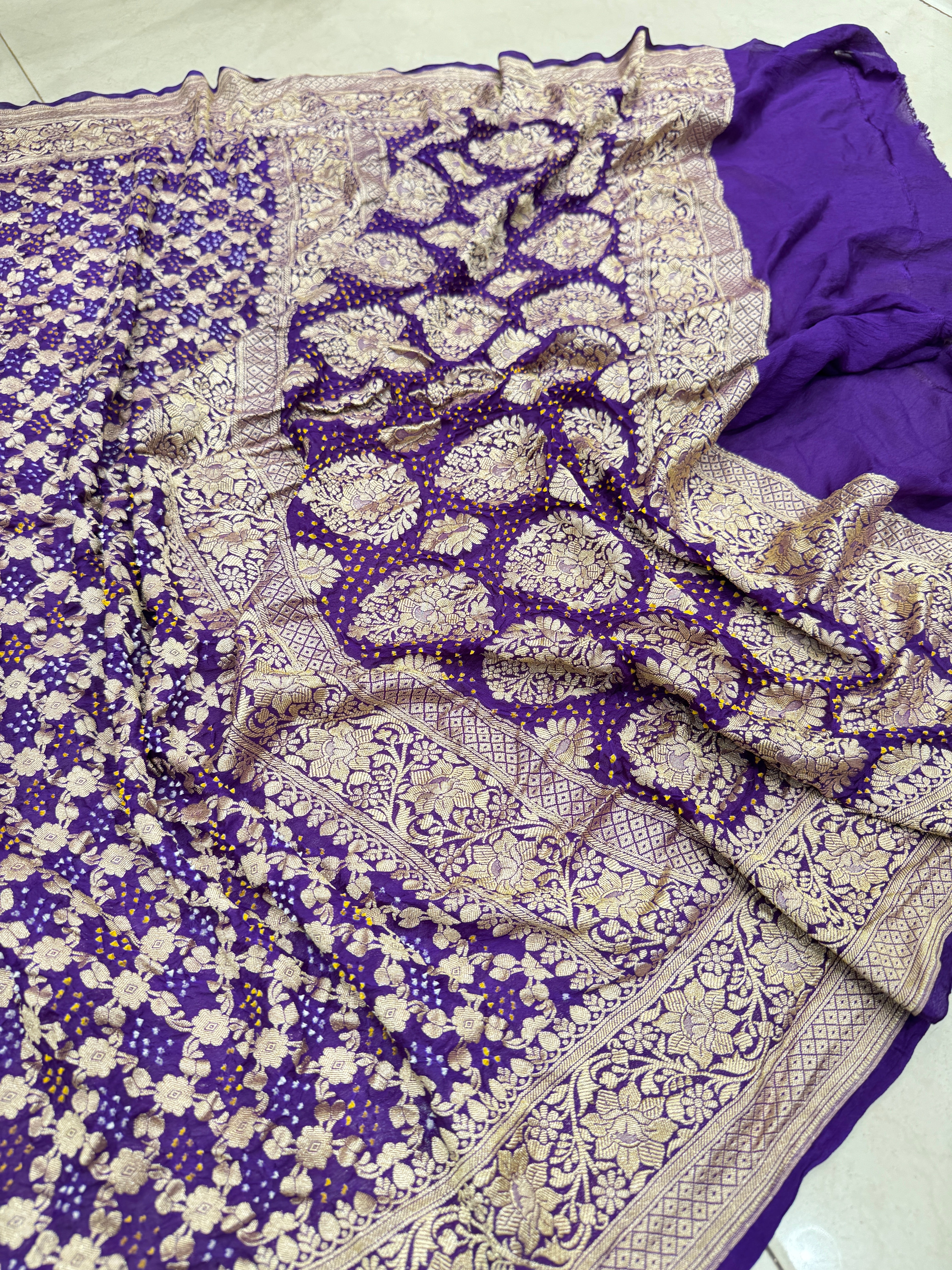 Violet Bandhej Bandhini Saree