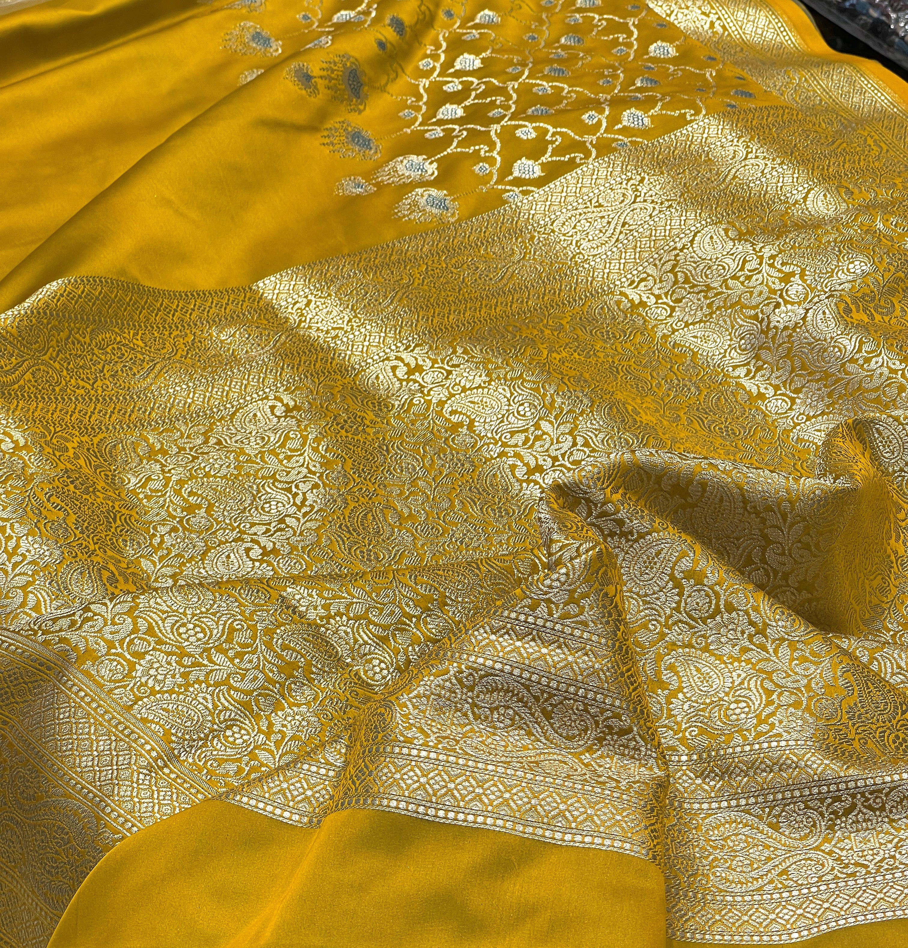 Yellowish Green Half n Half Banarasi Saree