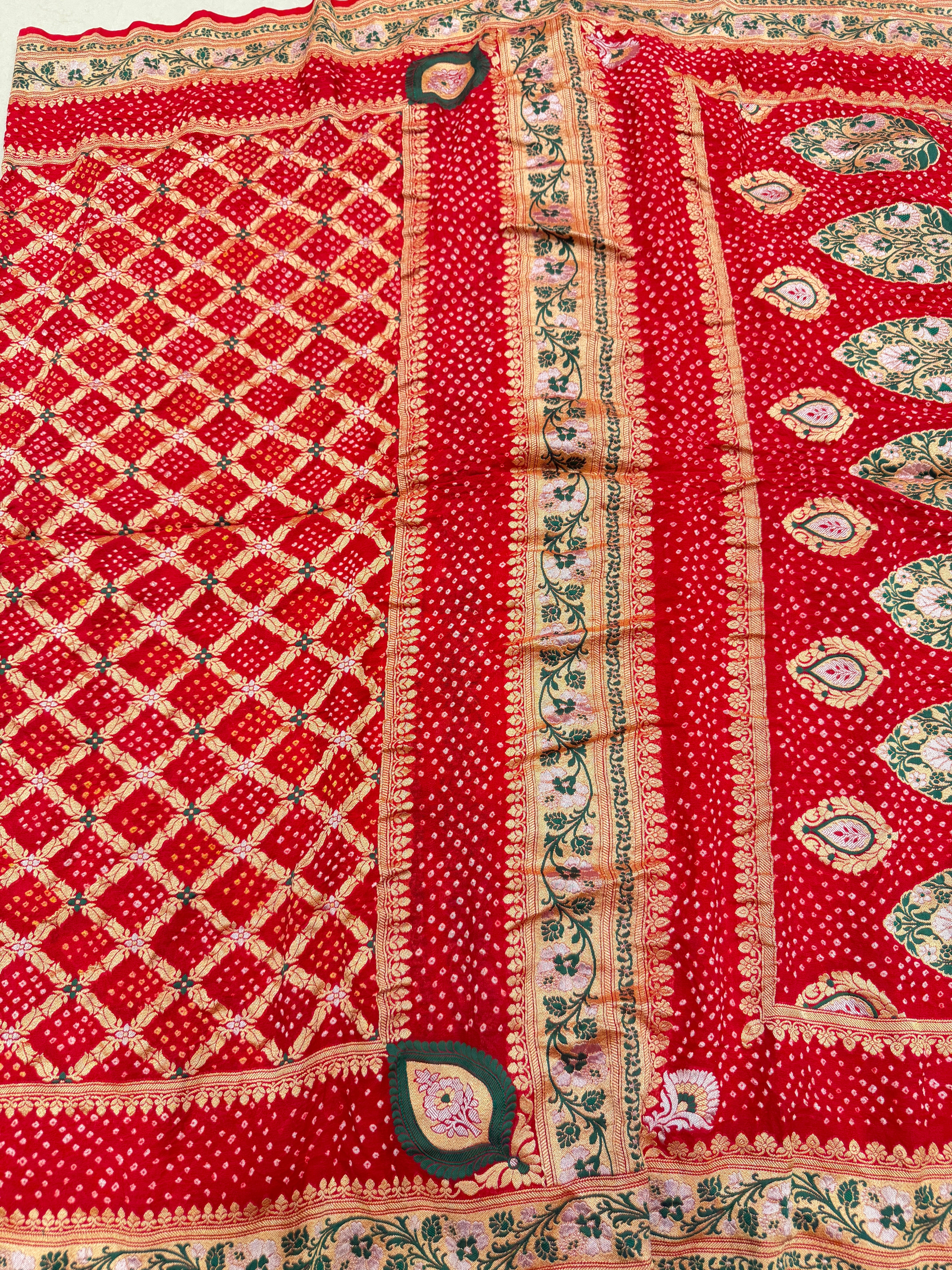 Red Sona Roopa Meenakari Rai Bandhej Saree