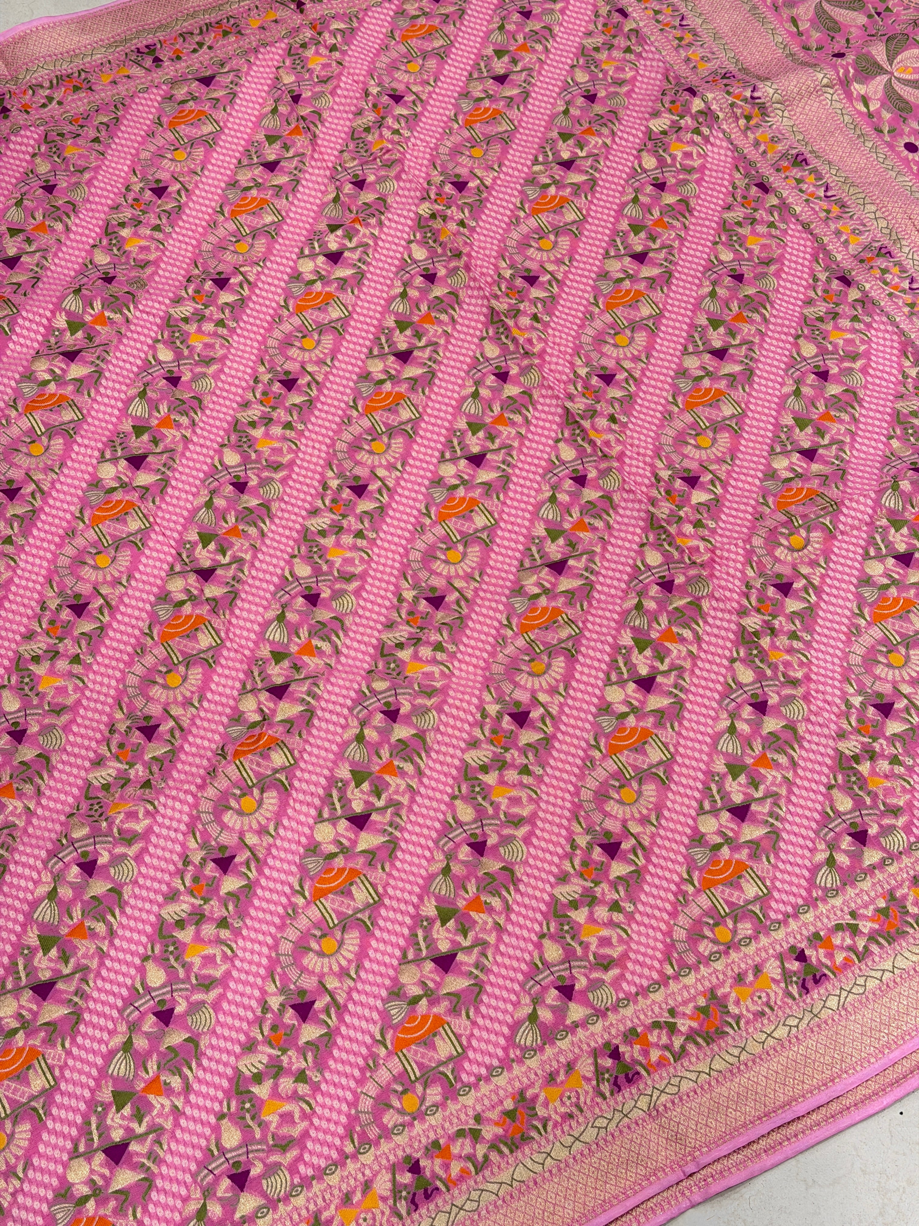 Light Pink Warli Style Woven Bandhej Georgette Saree