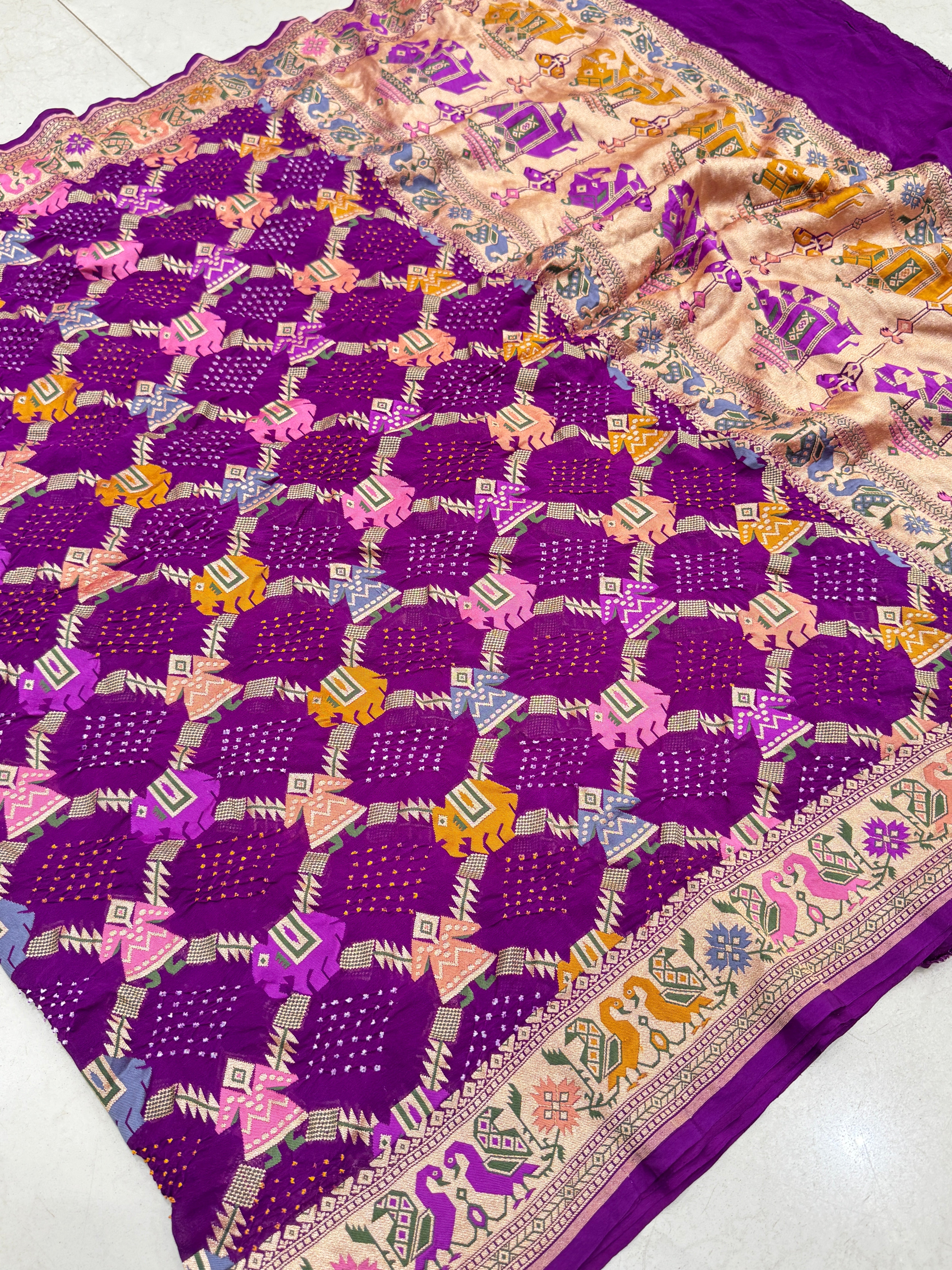 Violet Meenakari Handloom Bandhej Saree Patola Weave