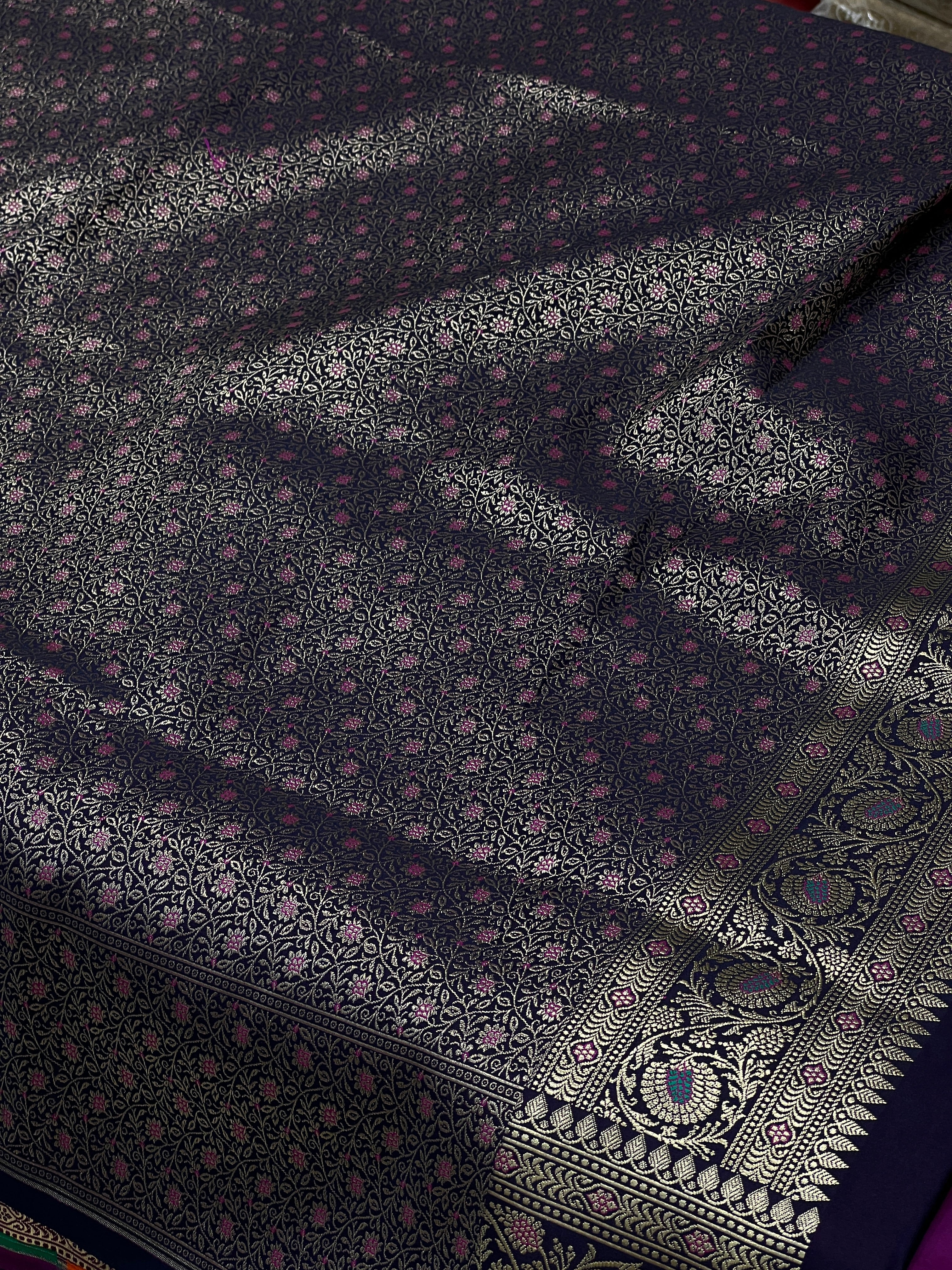 Blueish Purple Dhup Chav Banarasi Saree