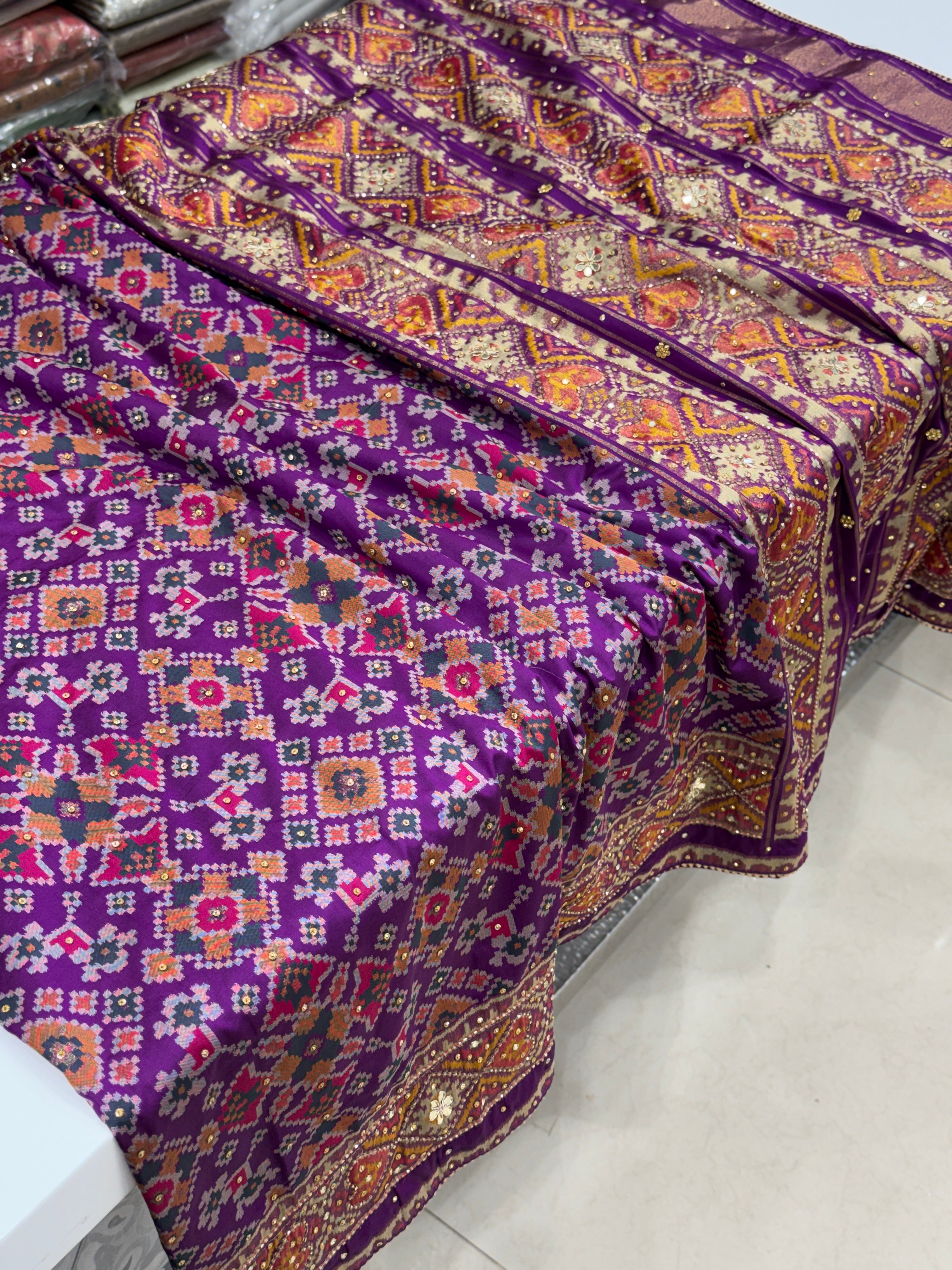 Violet Ratan Chowk Patola Hand Embroidery Kutchi Style Saree