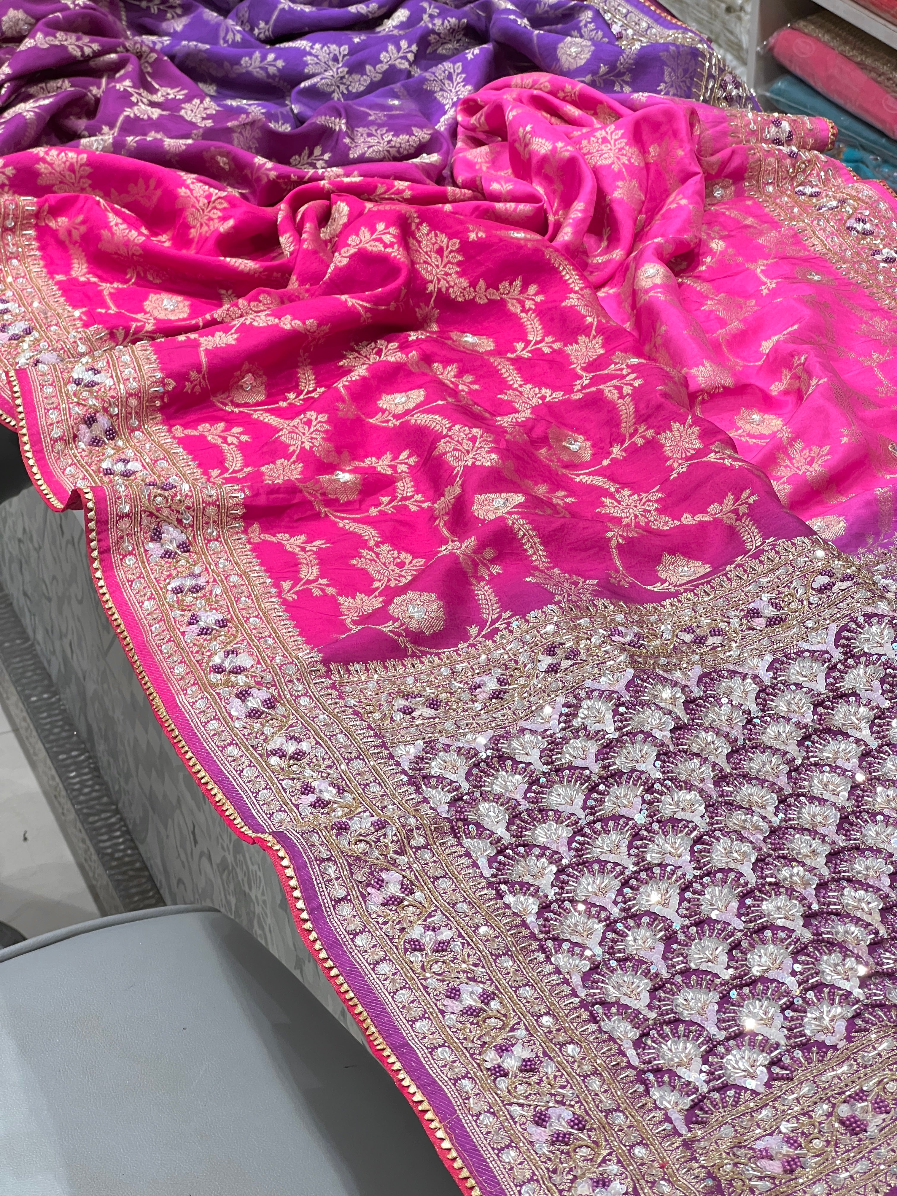 Shaded 4D Munga Silk Hand Embroidery Saree