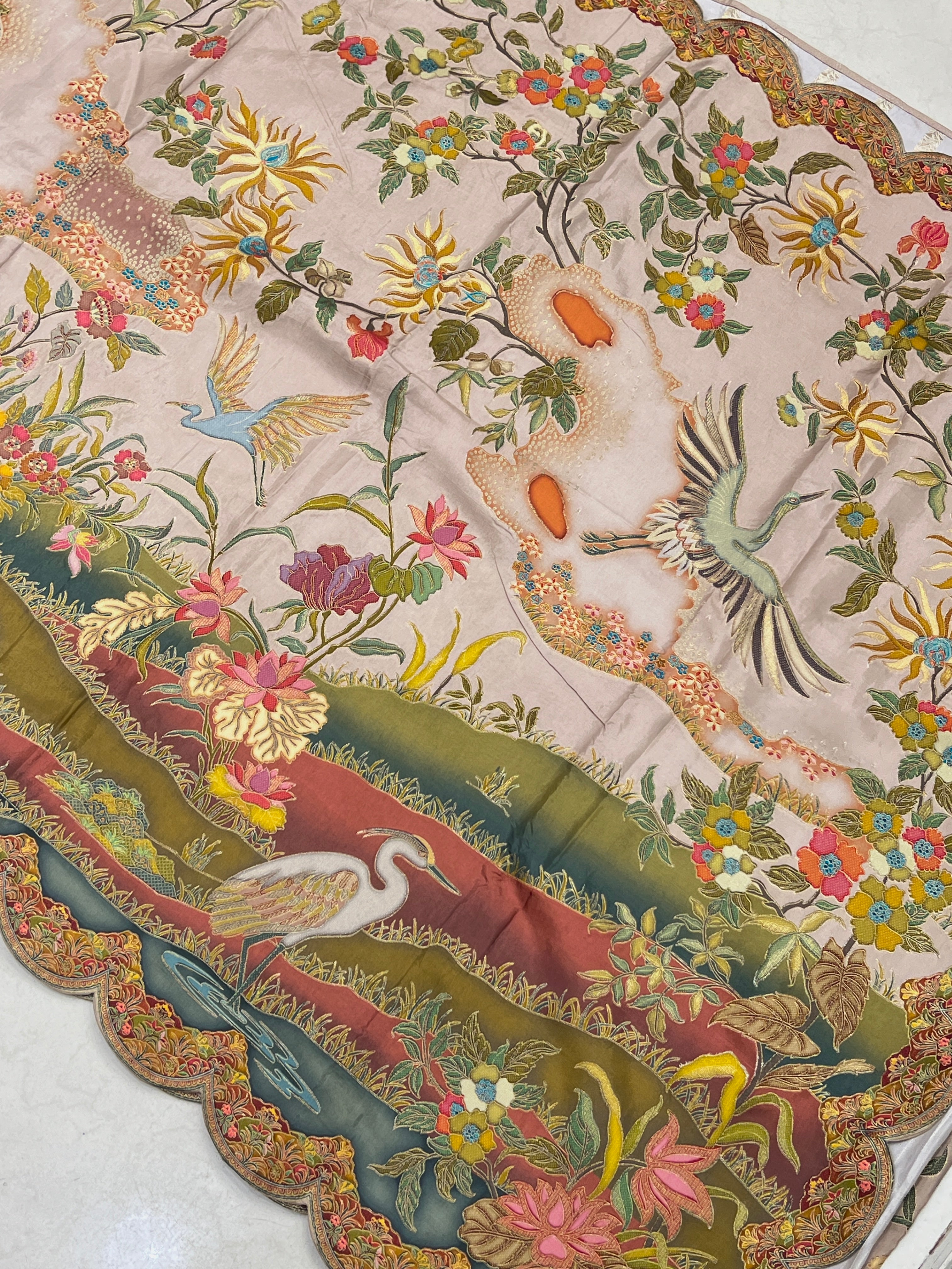 Nude Beige Munga Silk Landscape Saree