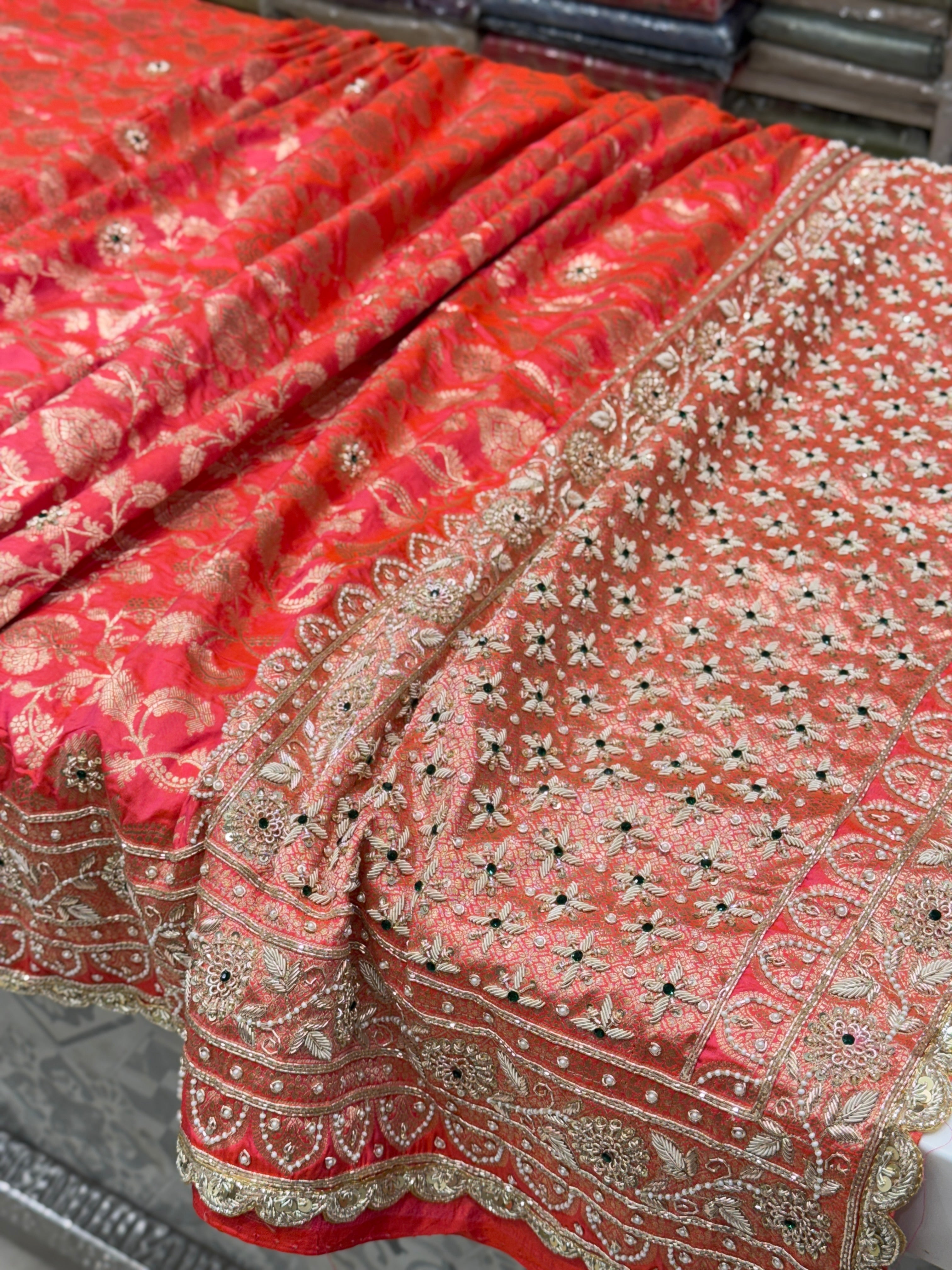 Dhupchav Katan Zardosi Embroidery Saree