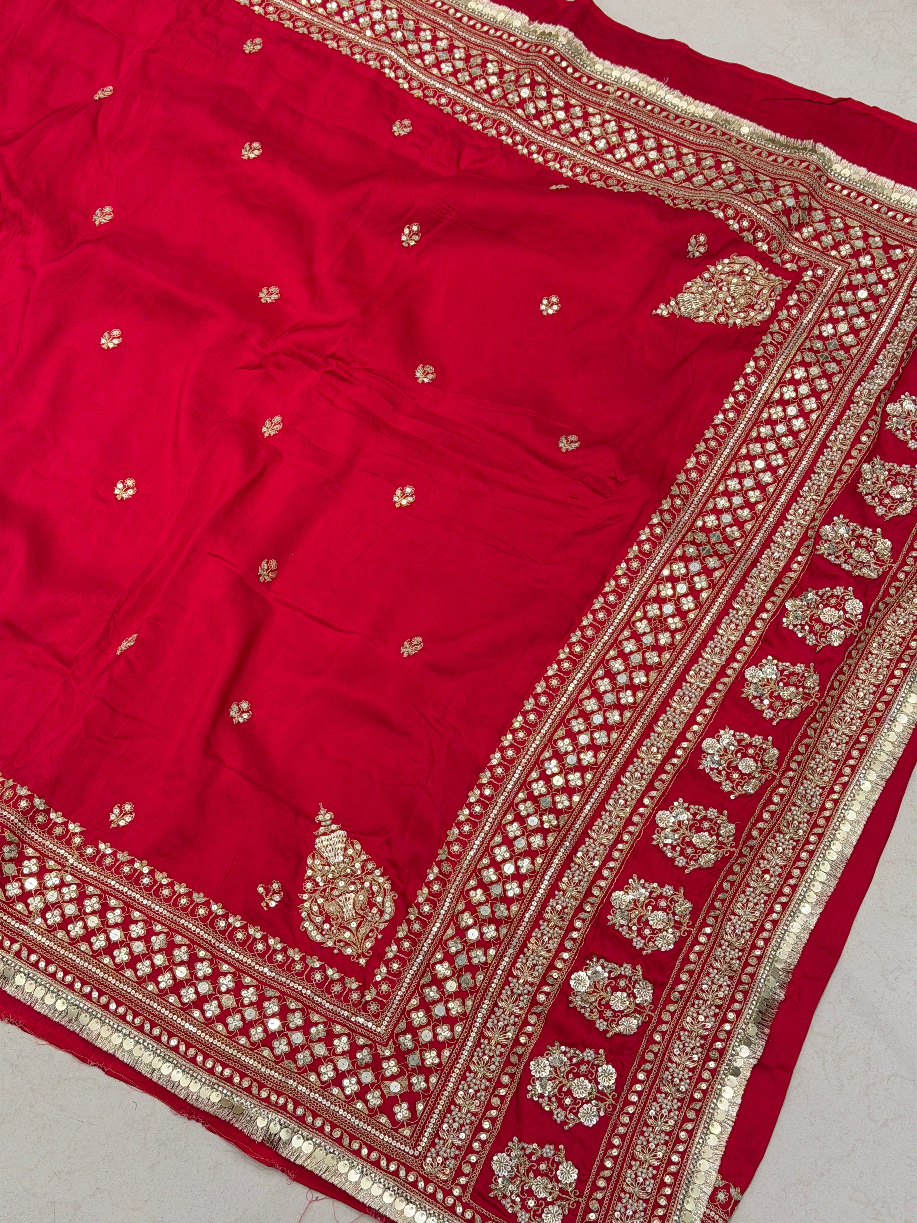 Red Marodi Embroidery Sabyasachi Inspired Pure Silk Butti Saree