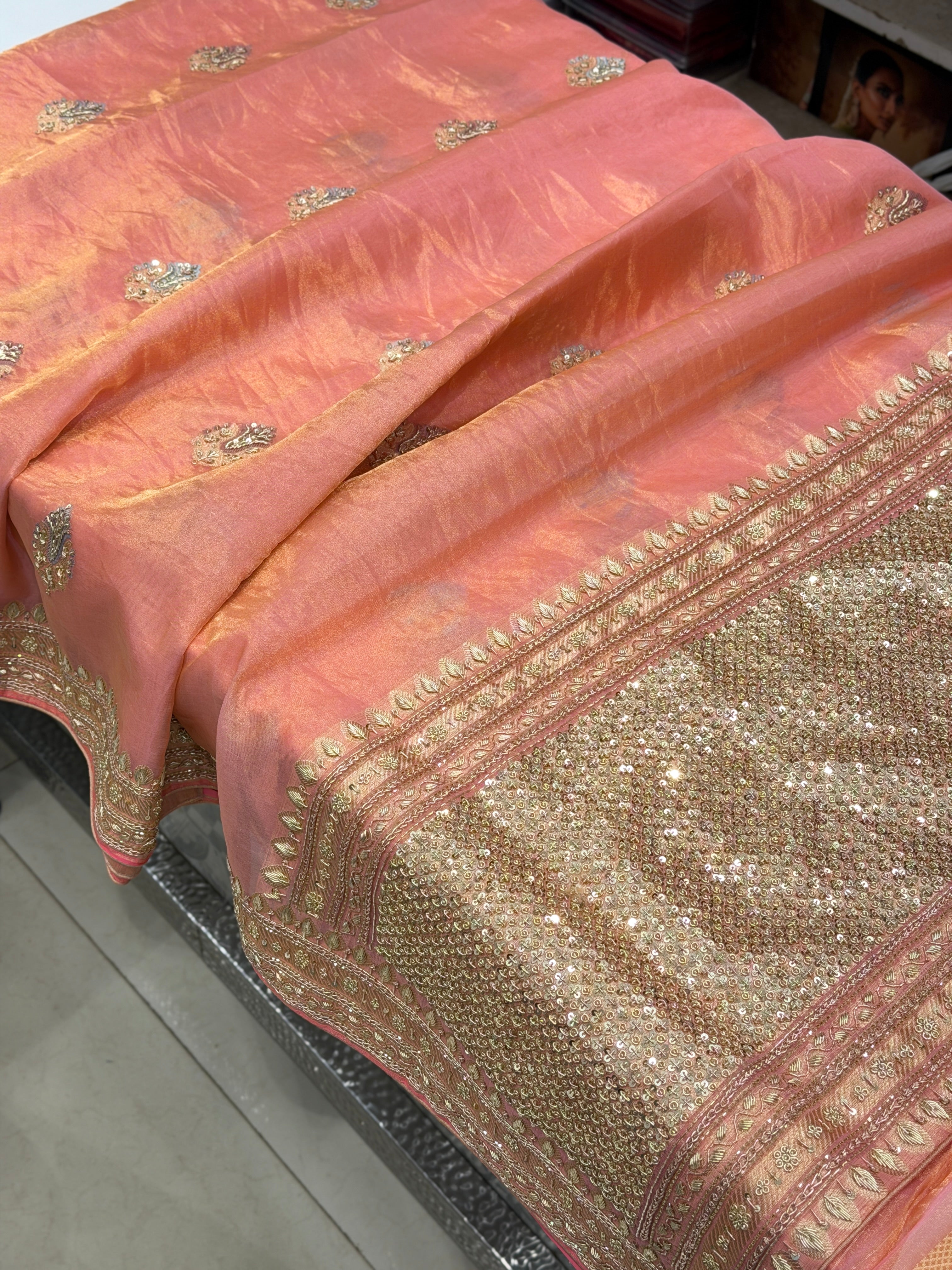 Pink Meenakari Banarasi Tissue Handloom Kadwa Weave Zardosi Embroidery Saree