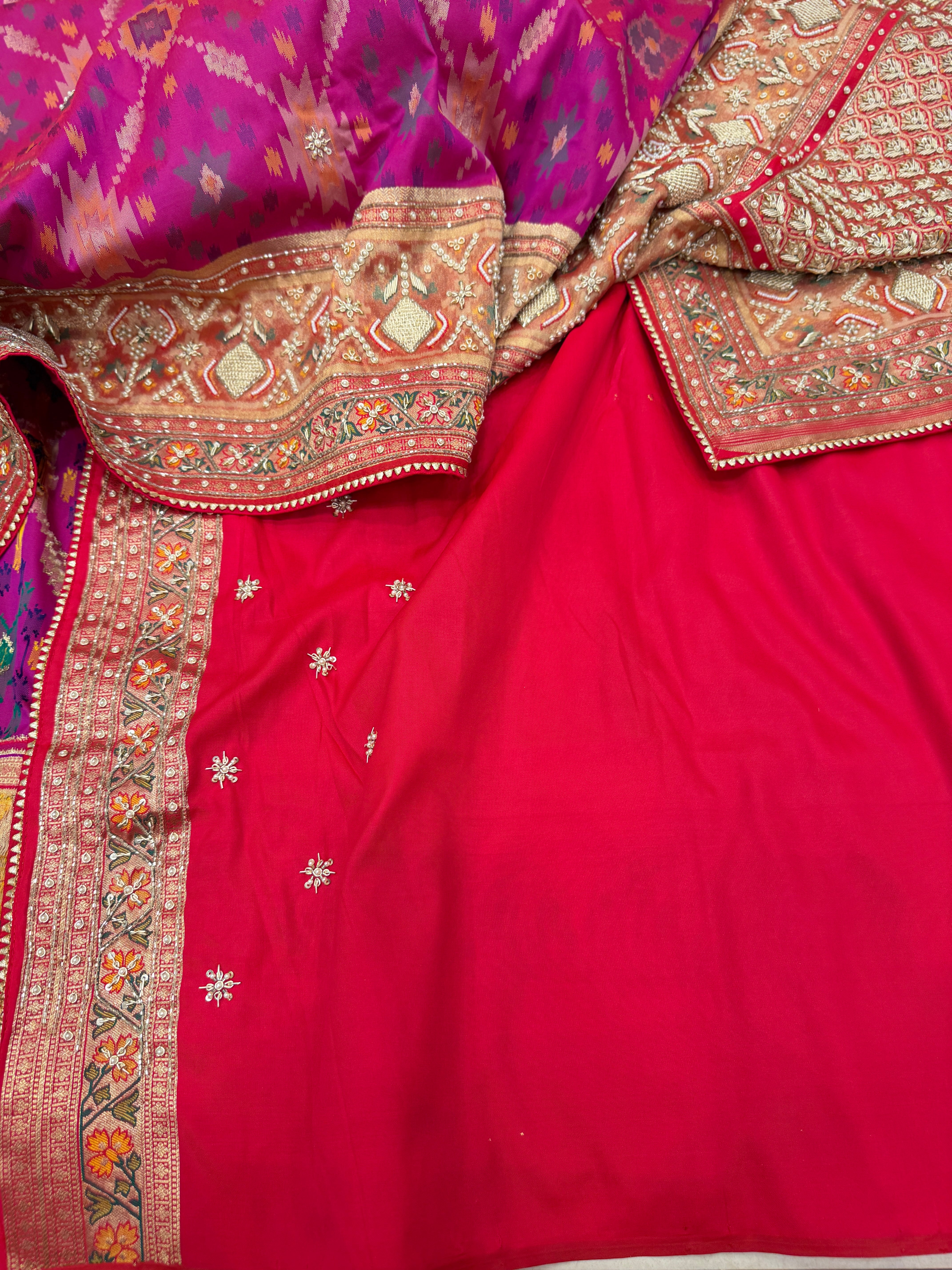 Wine Patola Zardosi Hand Embroidery Saree