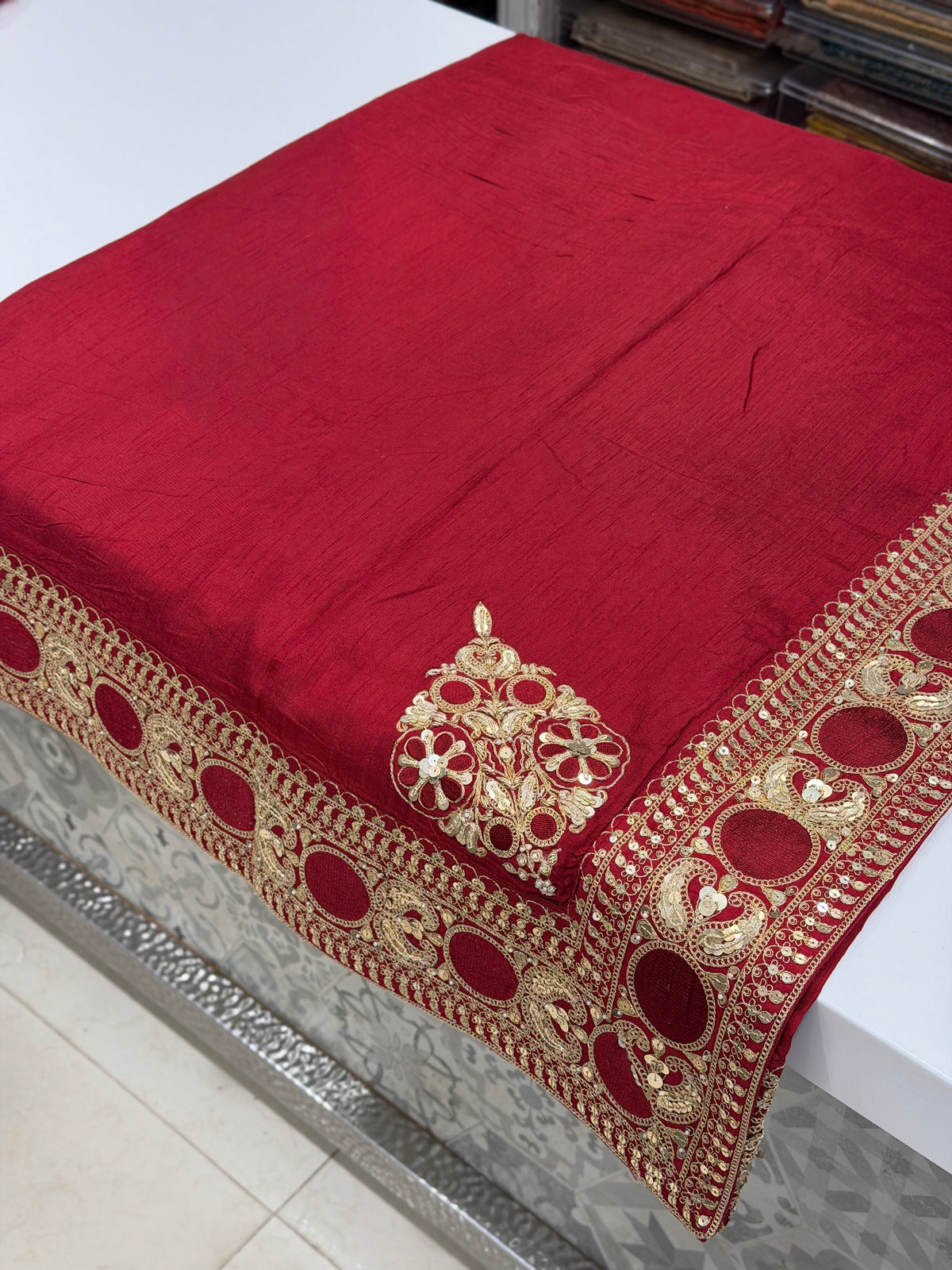 Red Corner Motif Sabyasachi Inspired Marodi Embroidery Zardosi Saree