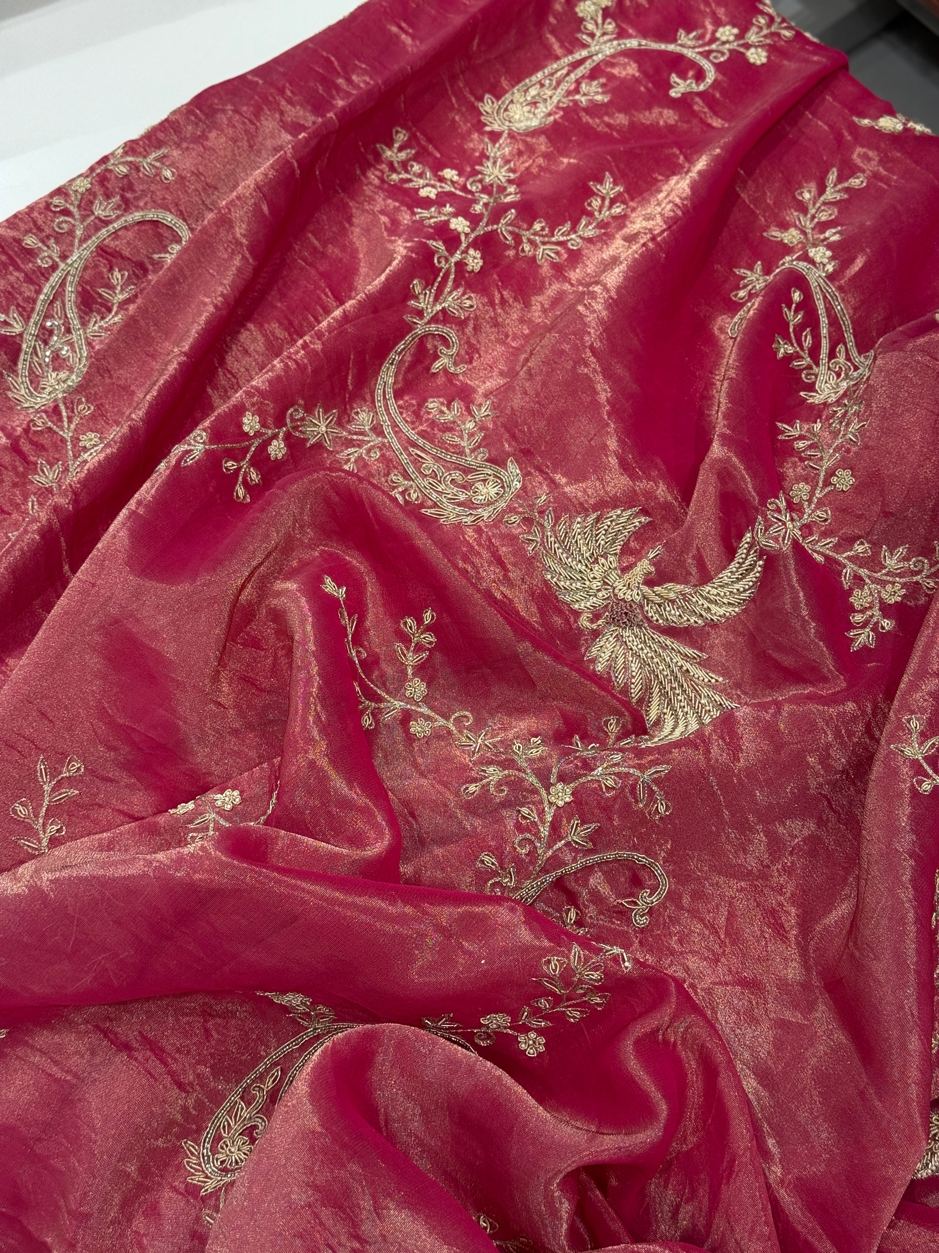 Rani Tissue Phoneix Edit Hand Embroidery Saree