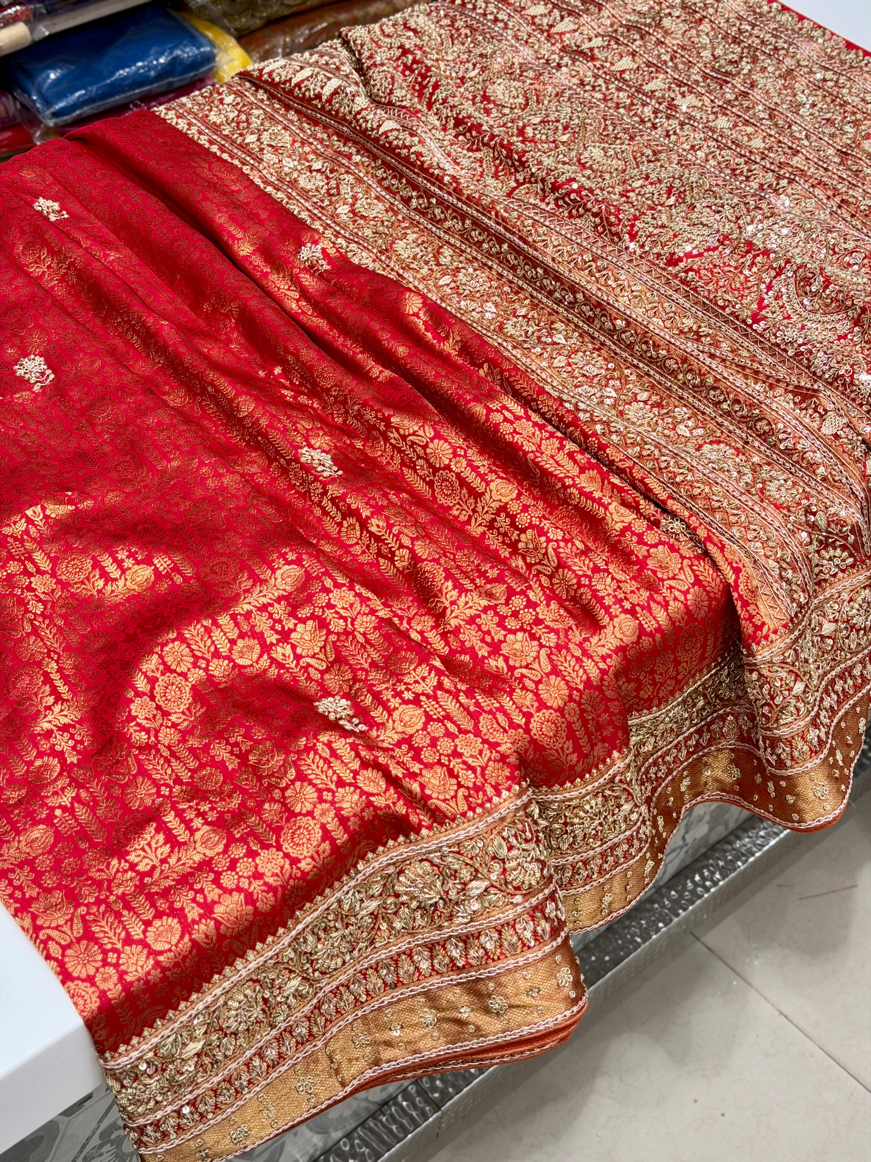 Red Pure Silk Kanjivaram Floral Zardosi Hand Embroidery Saree