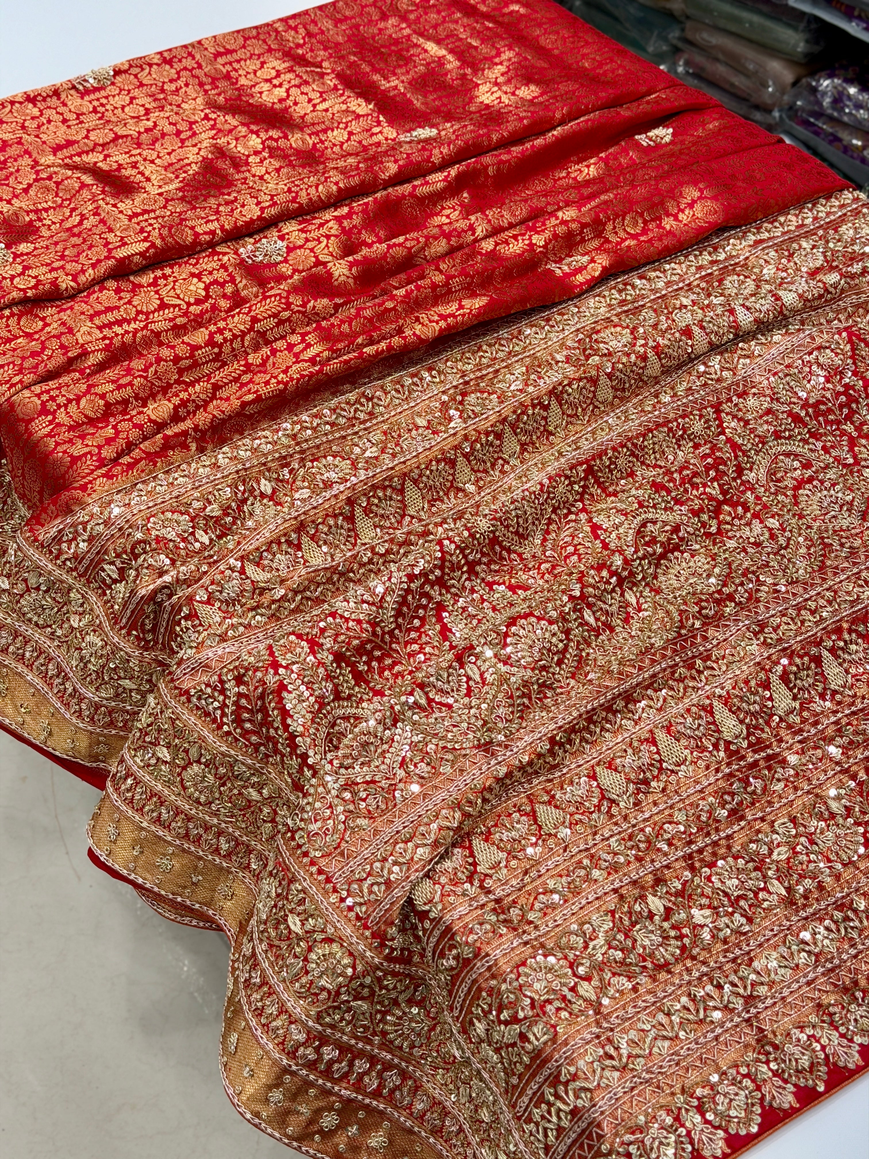 Red Pure Silk Kanjivaram Floral Zardosi Hand Embroidery Saree