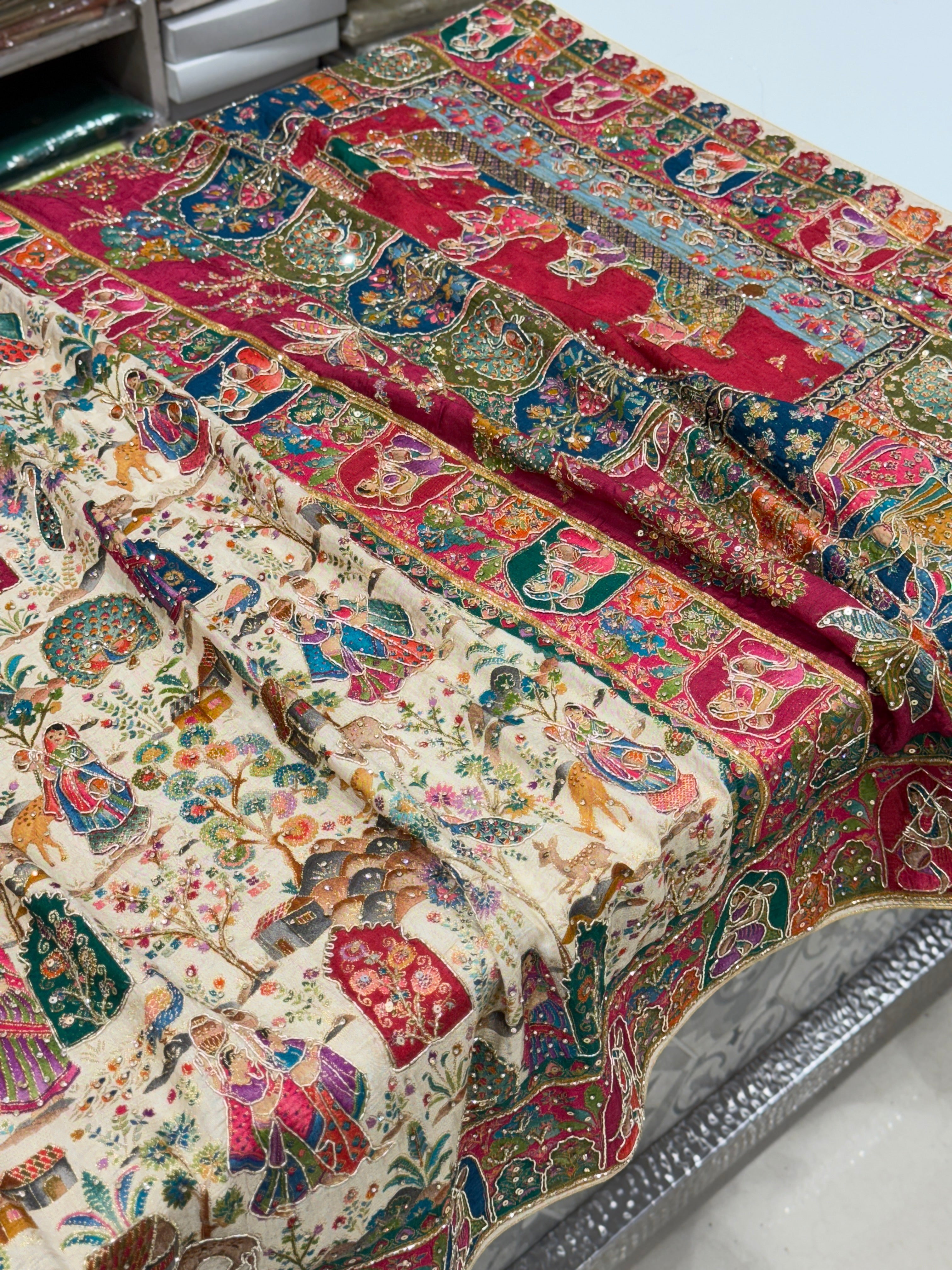Beige Munga Multi Colour Hand Embroidery Saree