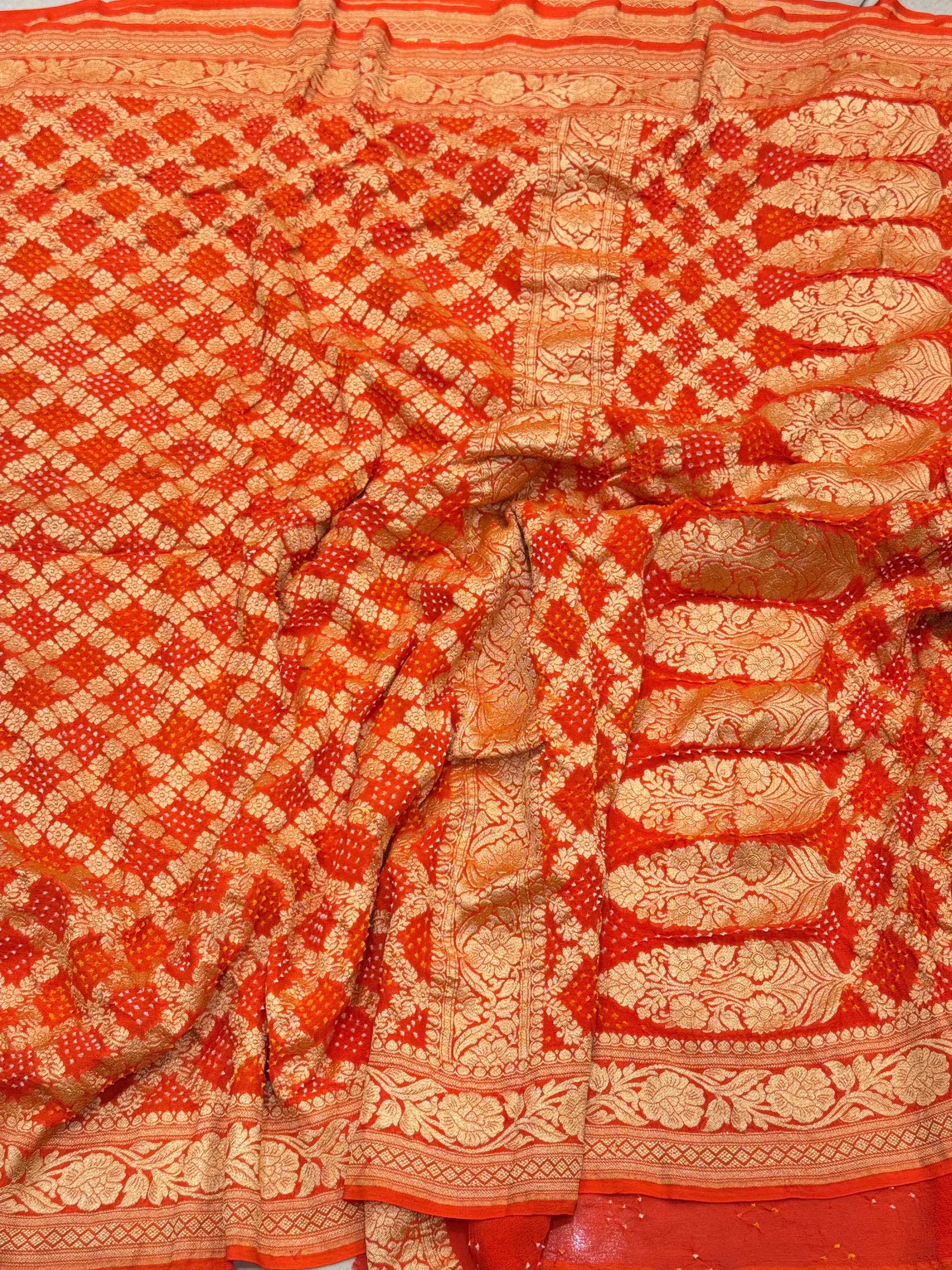 Orange Bandhej Bandhini Saree