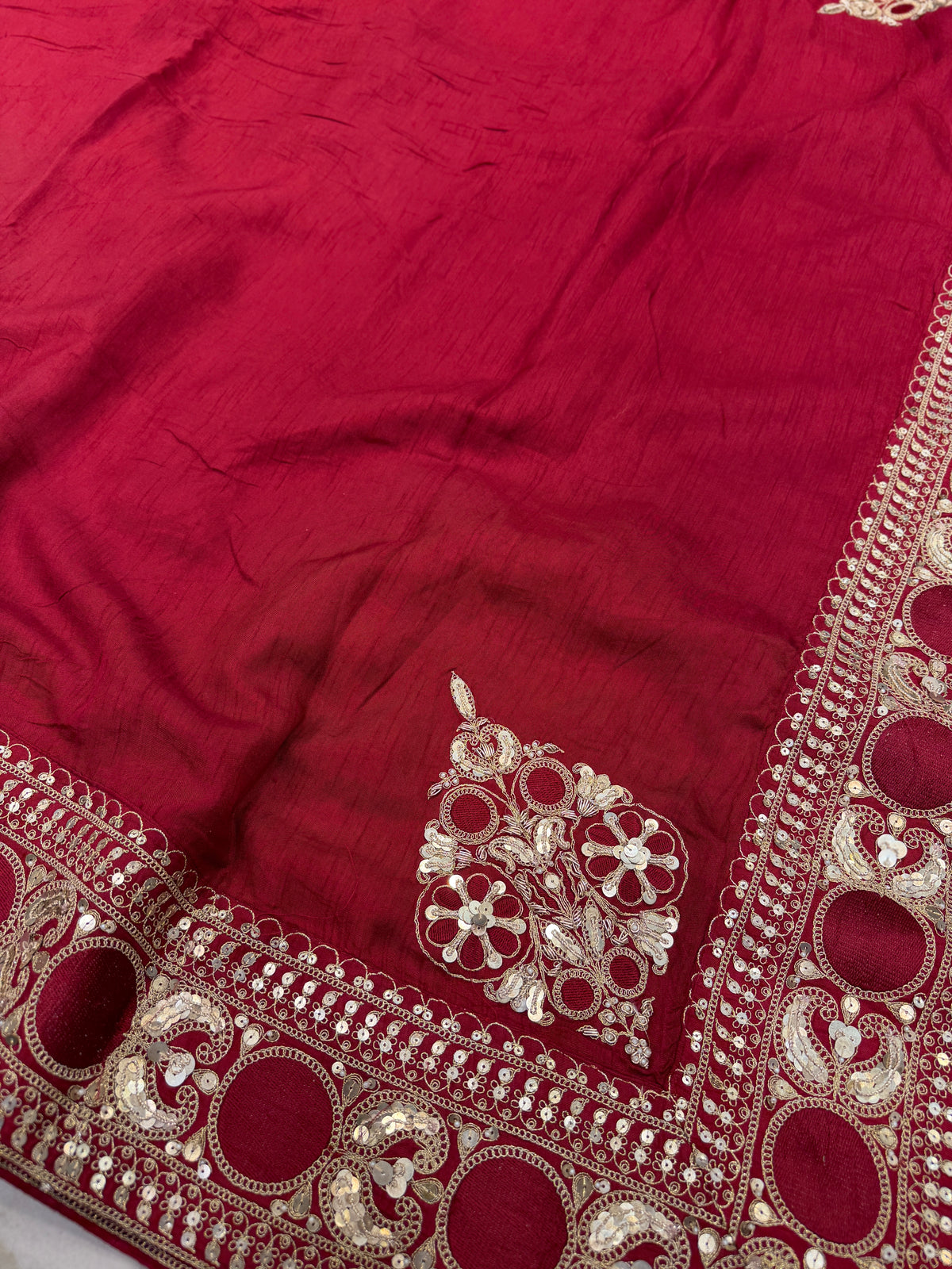 Red Corner Motif Sabyasachi Inspired Marodi Embroidery Zardosi Saree