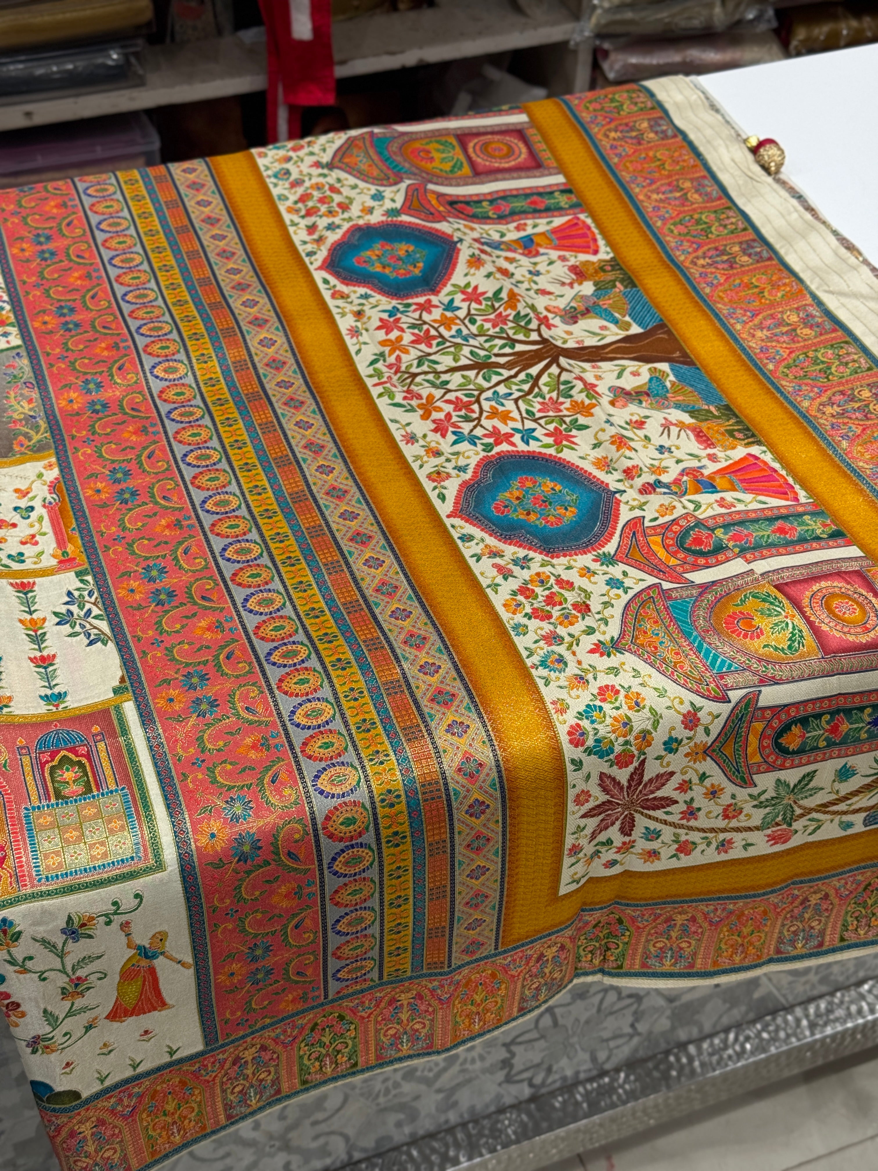 Beige Pashmina Style Woven Saree