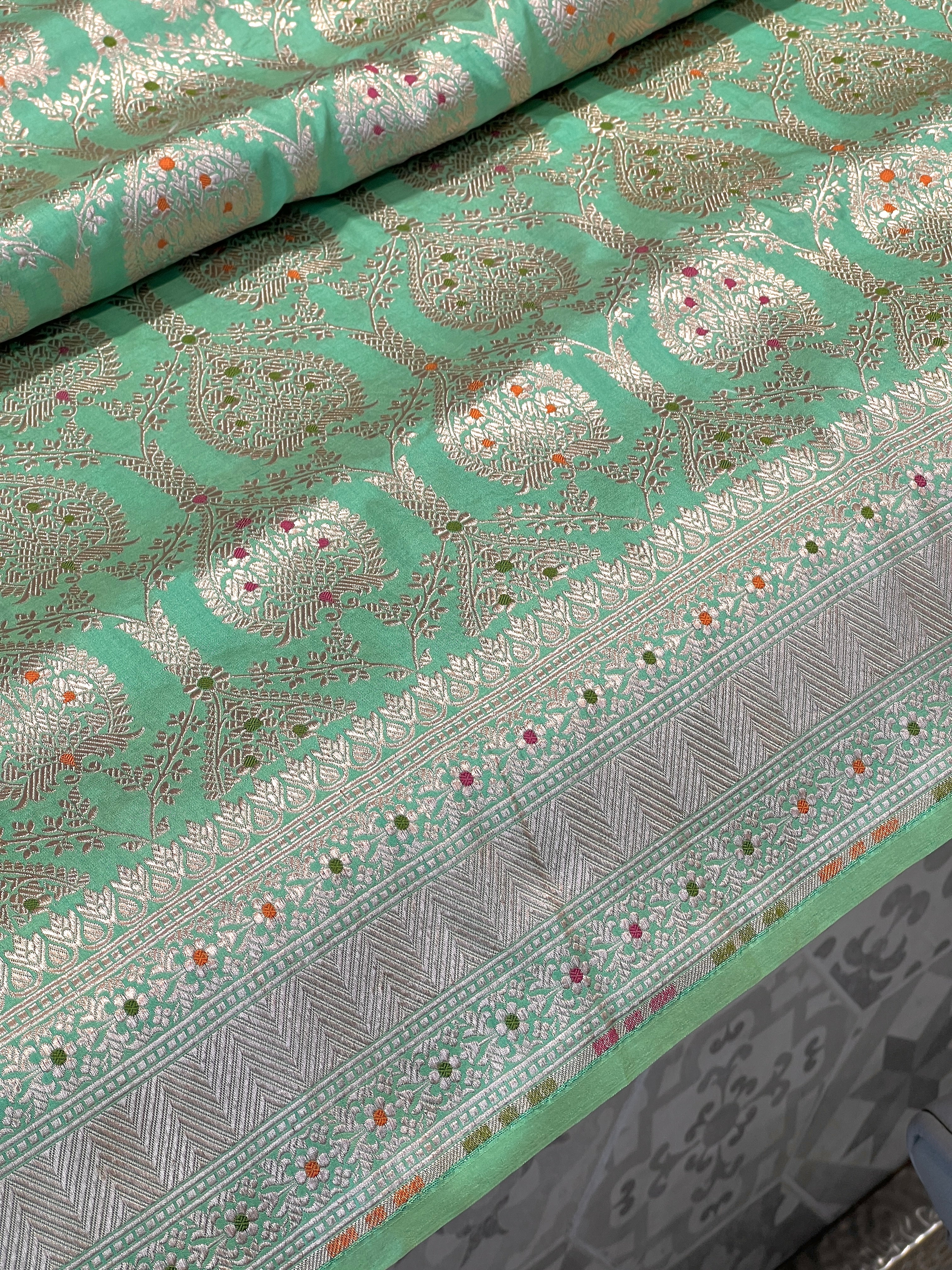 Green Meena Butta Katan Silk Saree