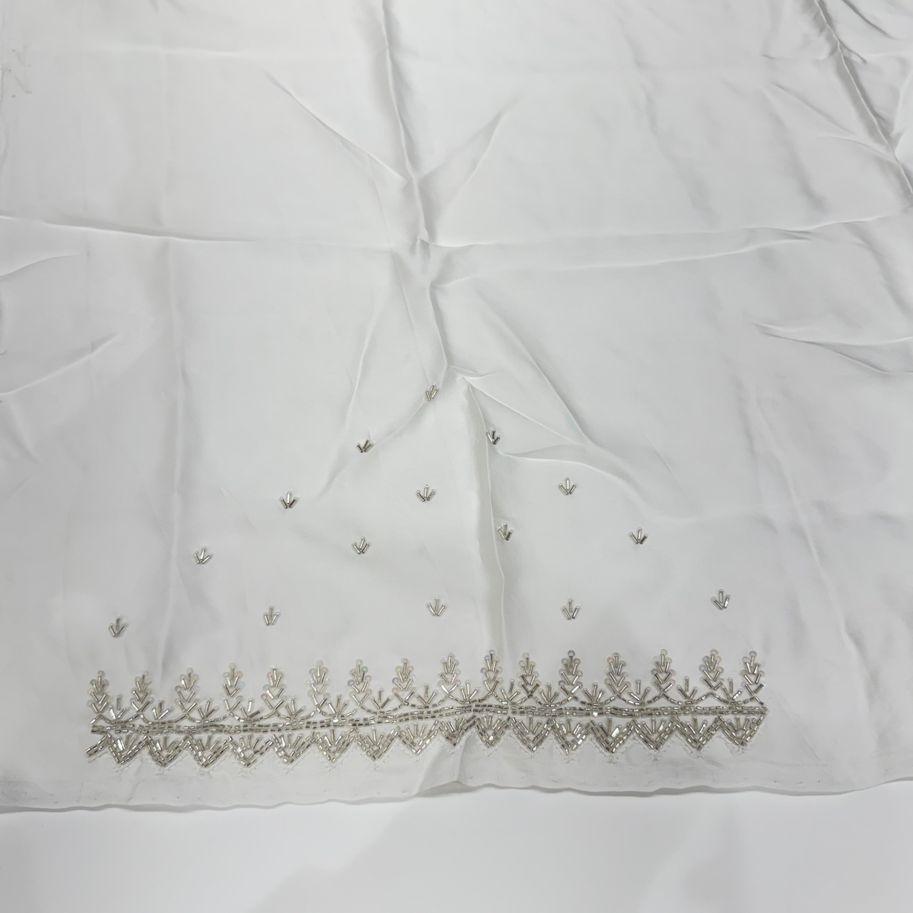 White Satin Hand Embroidery Blouse Piece