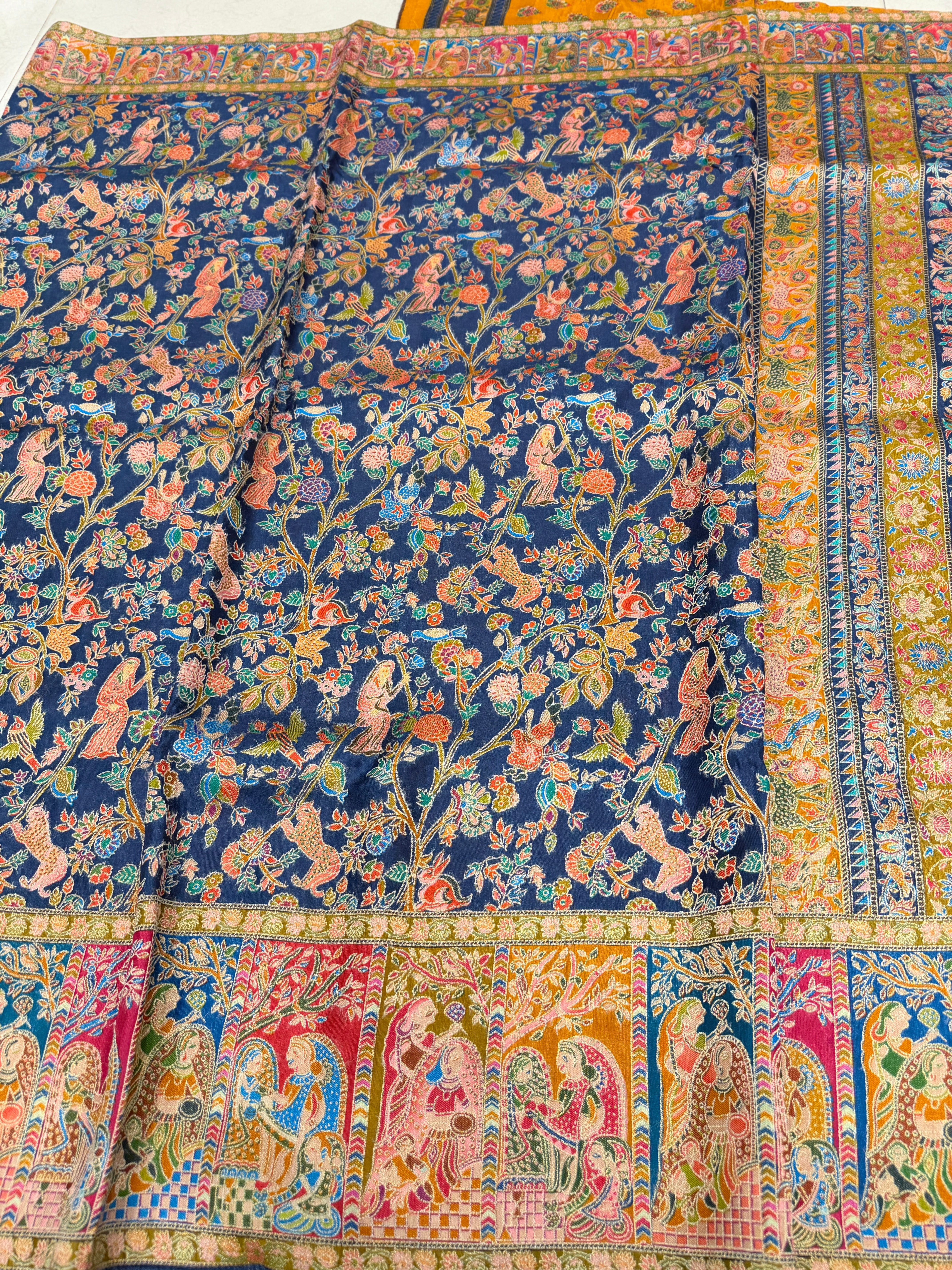 Blue Weaved Pashmina Style Multi Colour Saree