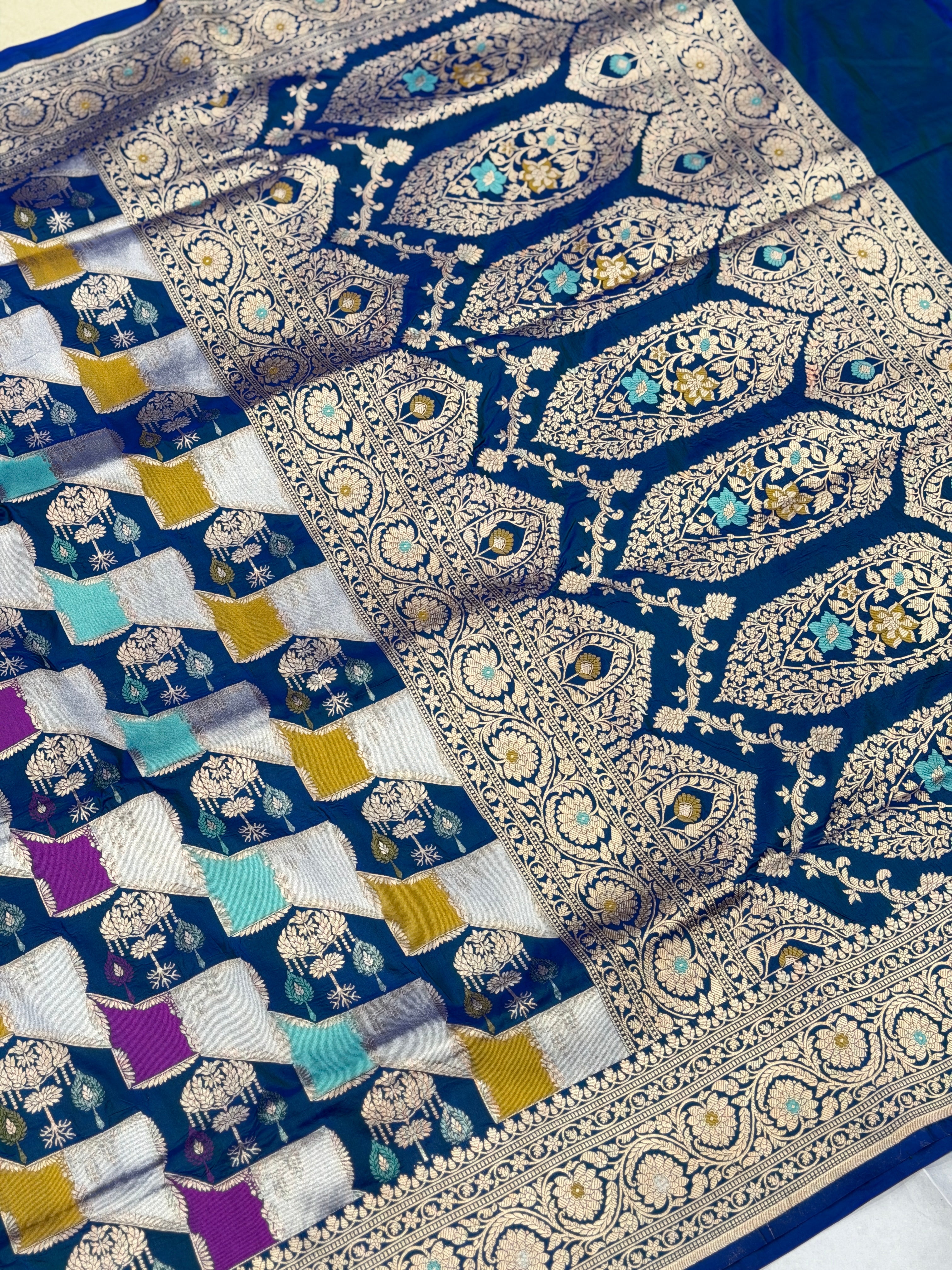 Blue Banarasi Rangkat Handloom Katan Silk Saree
