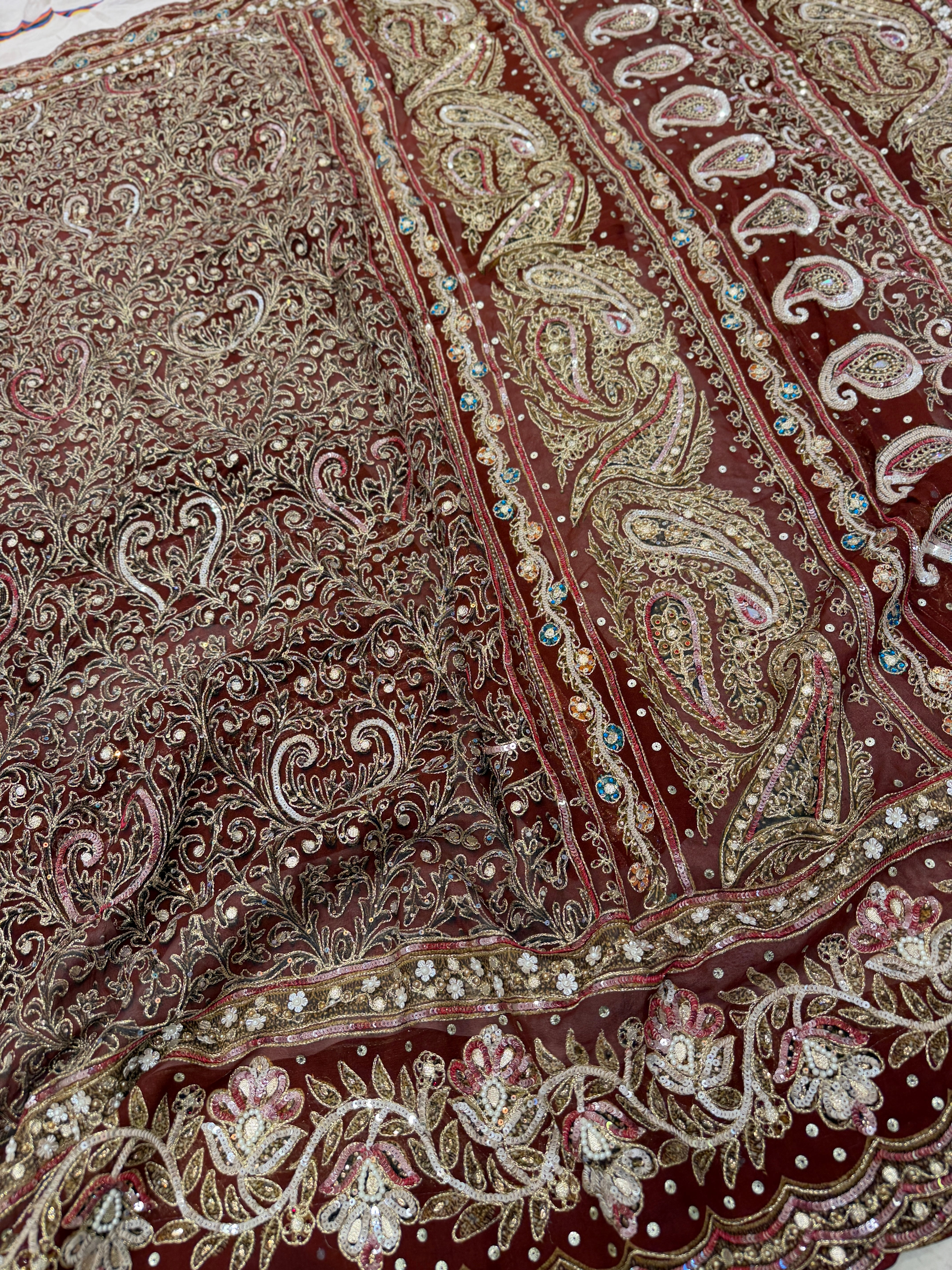 Maroon TT inspired Floral Banarasi Crepe Hand Embroidery Saree