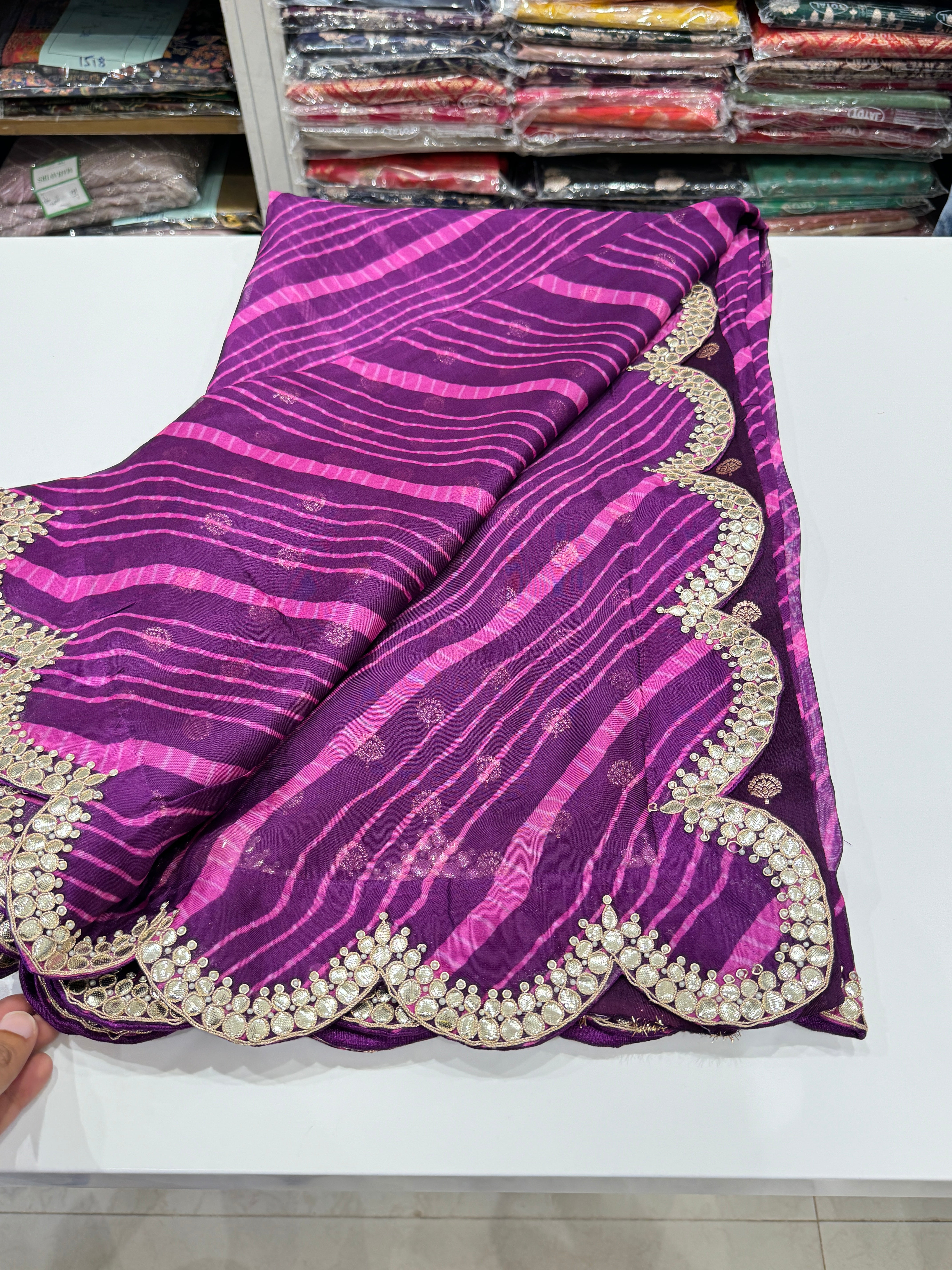 Violet Organza Leheriya Gotapatti Saree