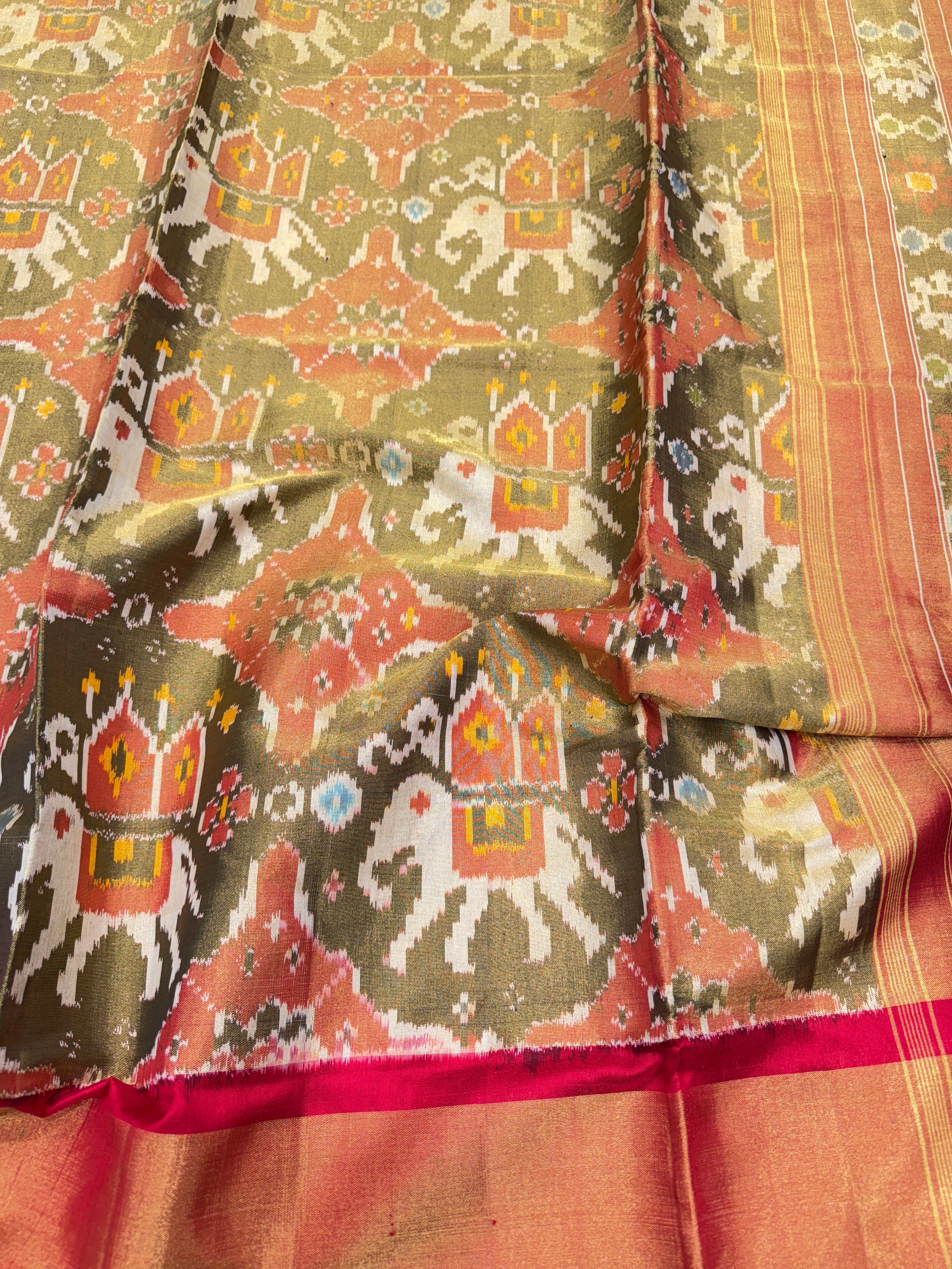 Handloom Tissue Silk Elephant Motif Patola Saree